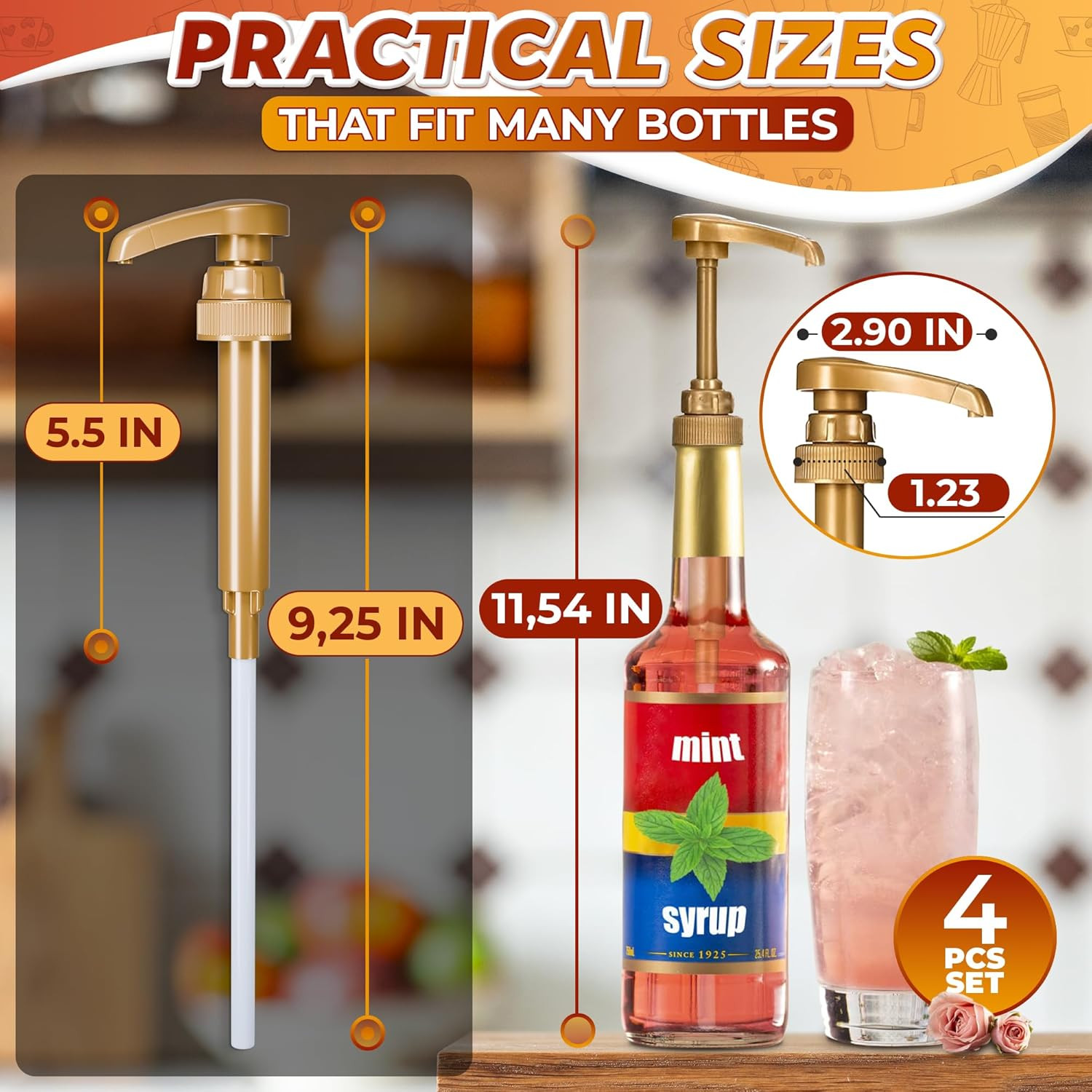 4 Pcs Coffee Syrup Dispenser Pump, Compatible with Torani & Skinny | 25.4 Oz (75