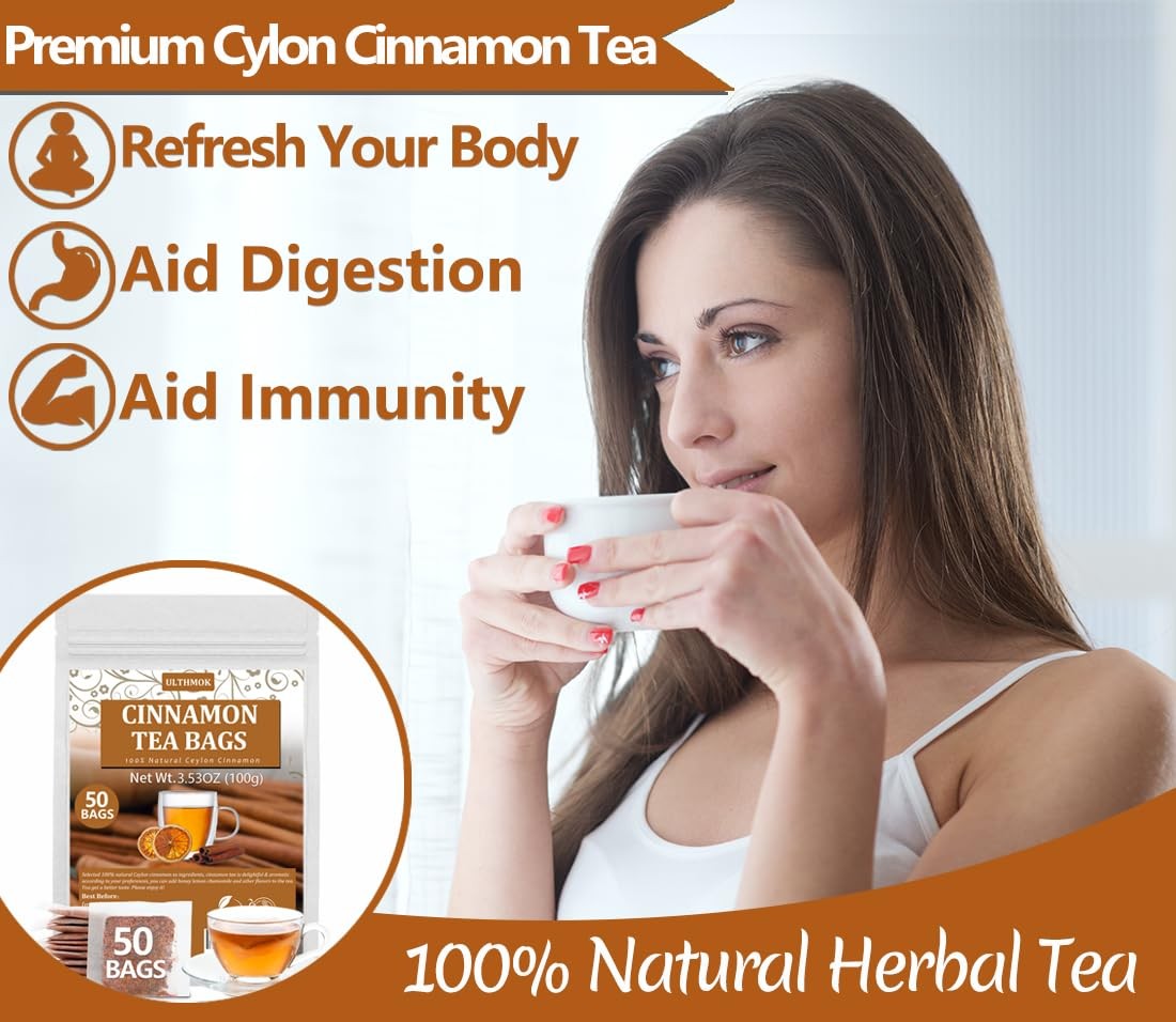 Premium 50 Pure Ceylon Cinnamon Tea Bags, Made with 100% Ceylon Cinnamon Stic…
