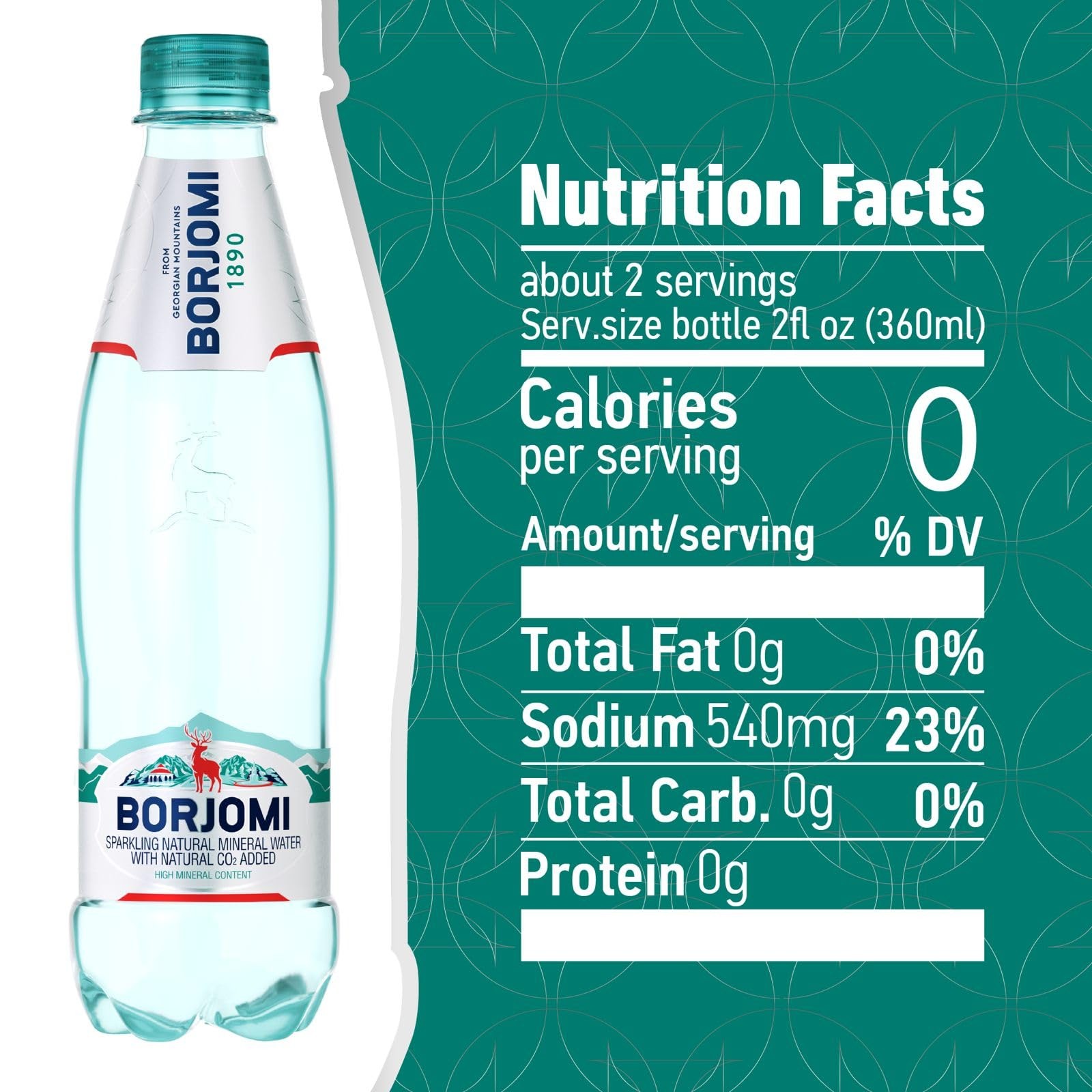 BORJOMI Sparkling Natural Mineral Water, with 25.36 Fl Oz (Pack of 6)