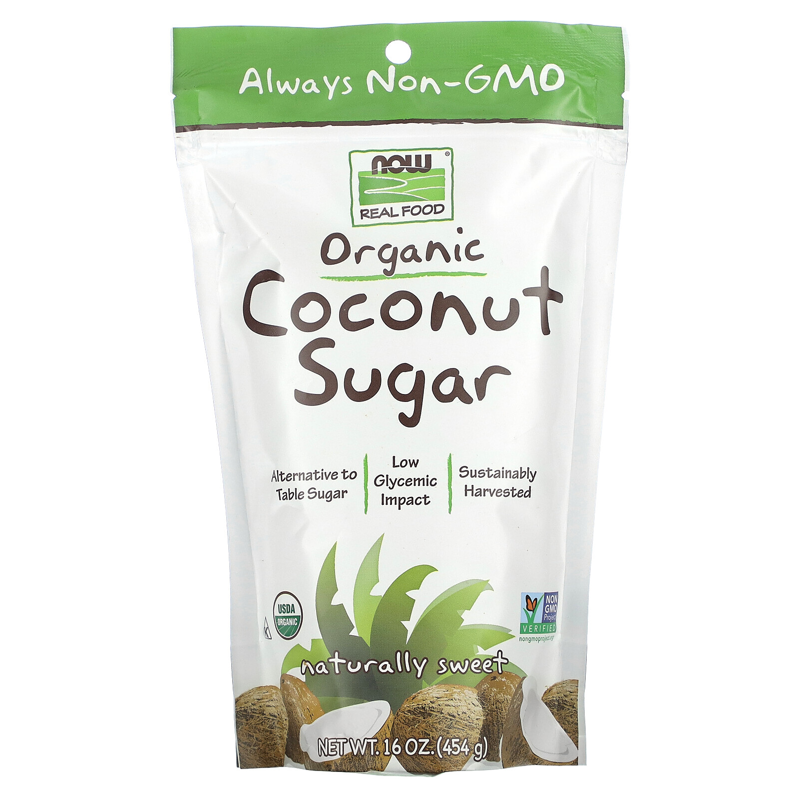 Now Foods Real Food Organic Coconut Sugar 16 oz 454 g Gluten-Free, Organic,