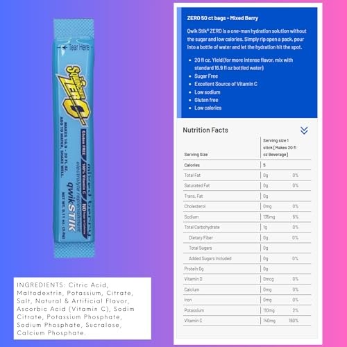Sqwincher Sugar Free Mixed Berry Sports Drink Mix Powder PK50 0.11 oz