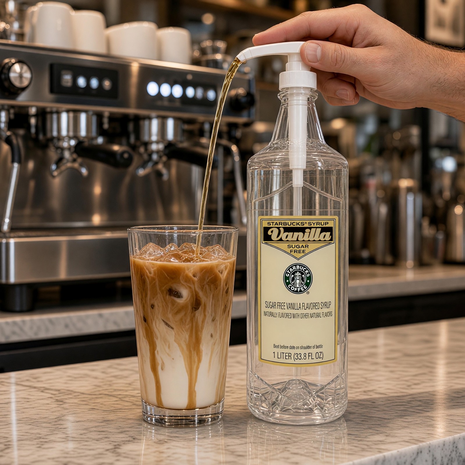 Starbucks Sugar Free Vanilla Syrup 1L 33.8 fl oz w/ Complimentary White Pump