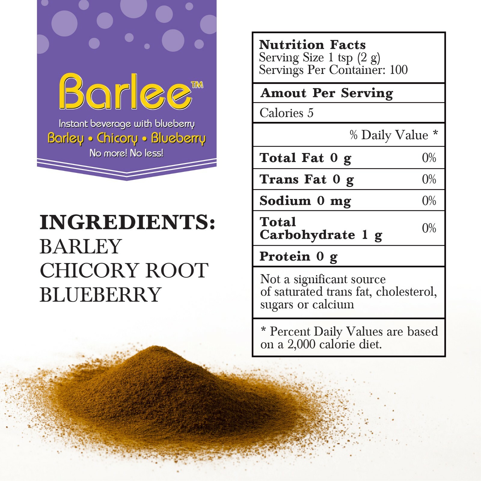 Barlee, Instant Chicory with Blueberry, Coffee Substitute, Caffeine Free 7.05 oz