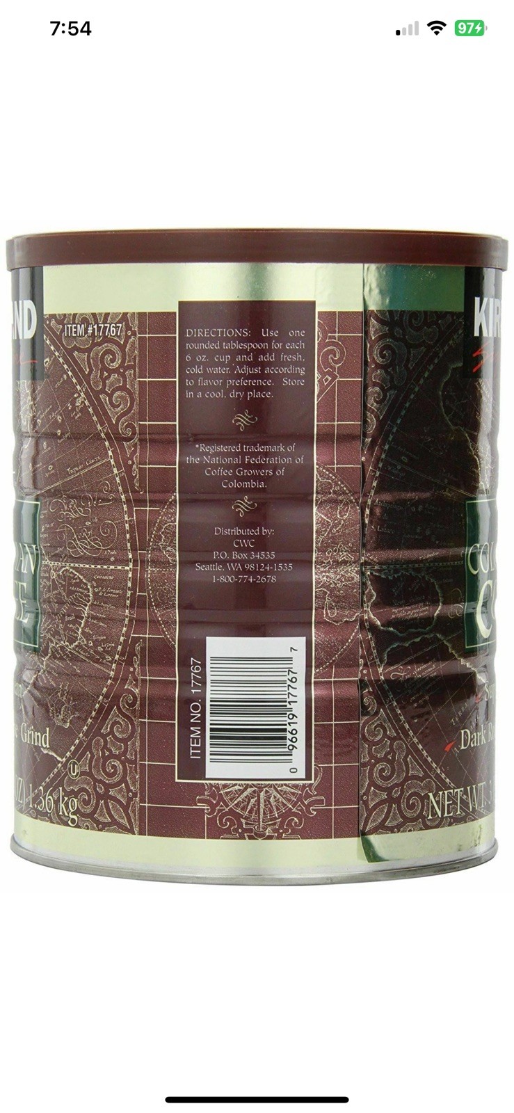 2 Packs Kirkland Signature 100% Colombian Coffee 3 LB Total 6 LB