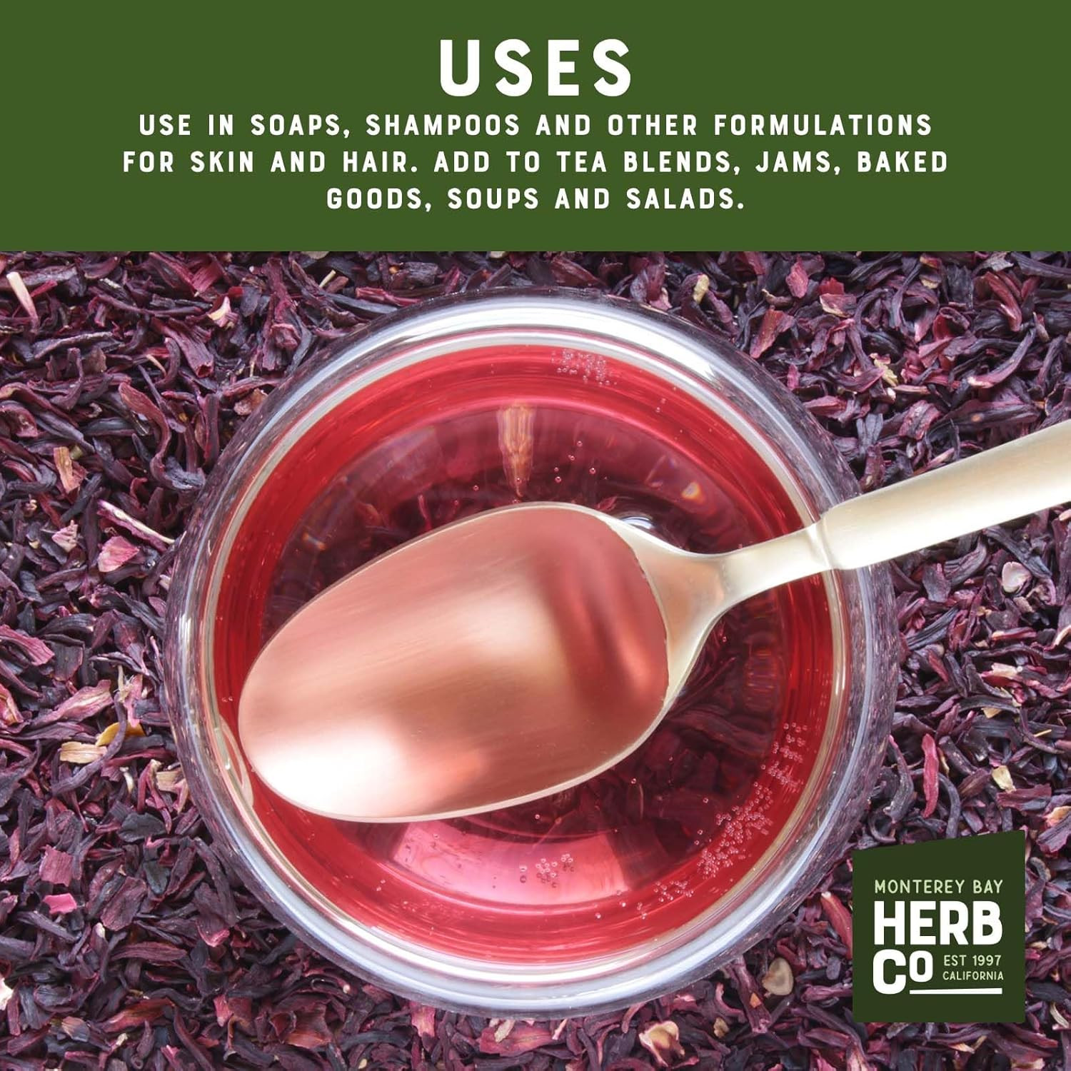 Organic Hibiscus Flower Cut & Sifted, by Herb Co, Dried Crimson Petals for Teas,