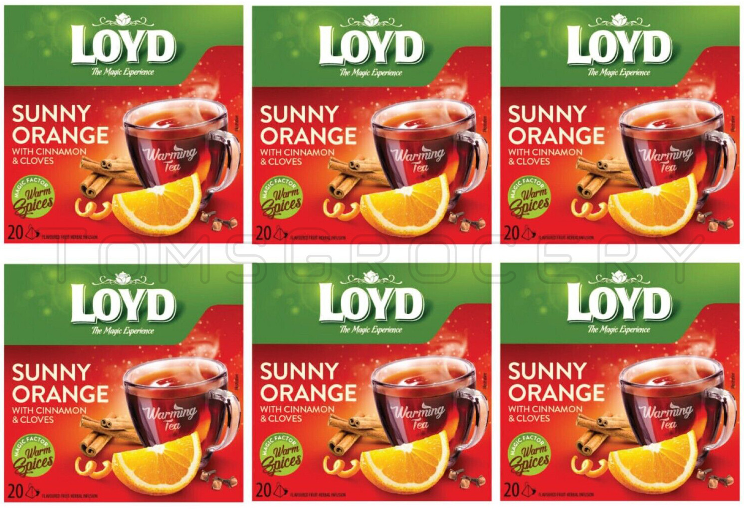 6 x LOYD SUNNY ORANGE Cinnamon & Cloves Flavor Fruit Tea Boxes (120 servings)