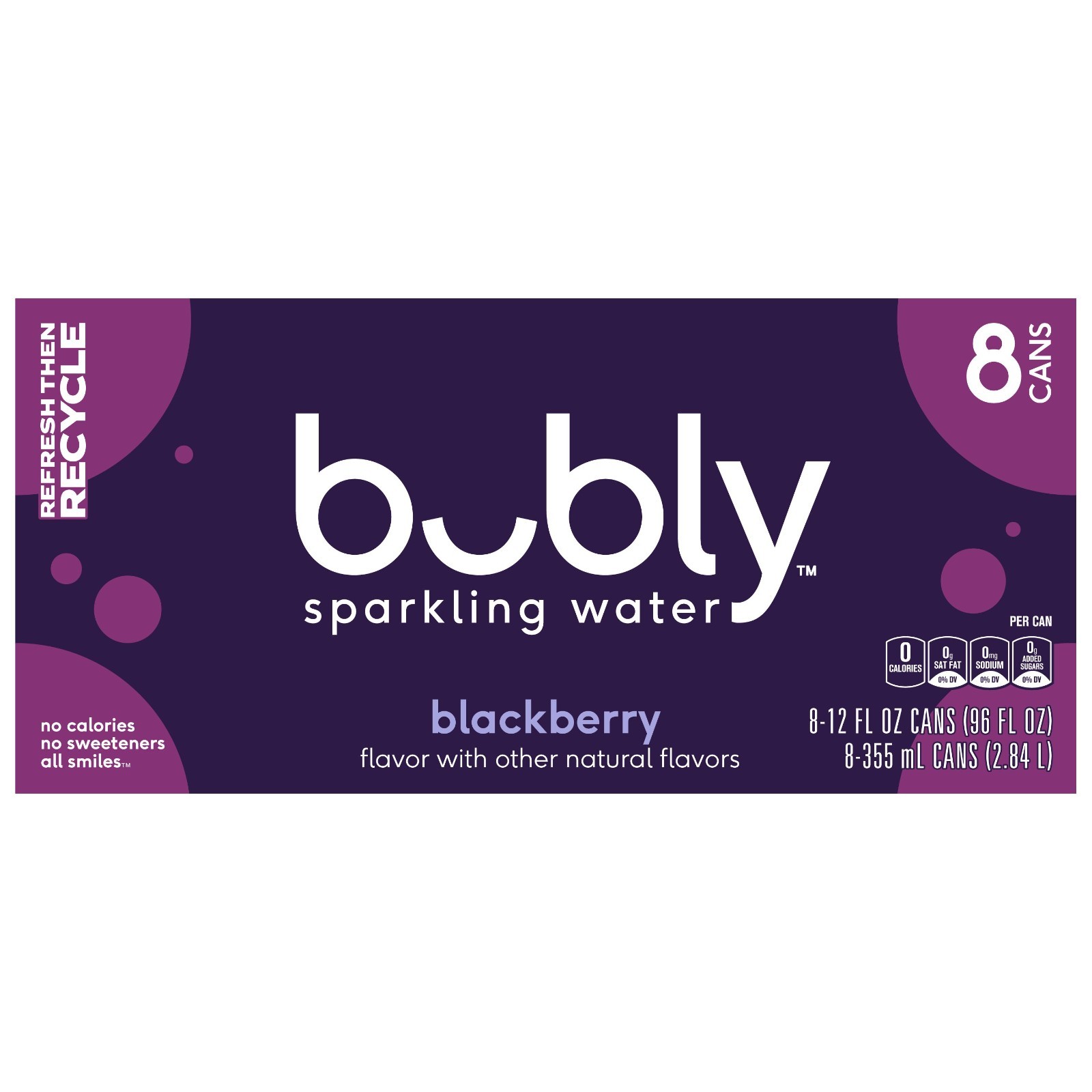 bubly Blackberry Sparkling Water, 0 Sugar & Calories, 8 Pack