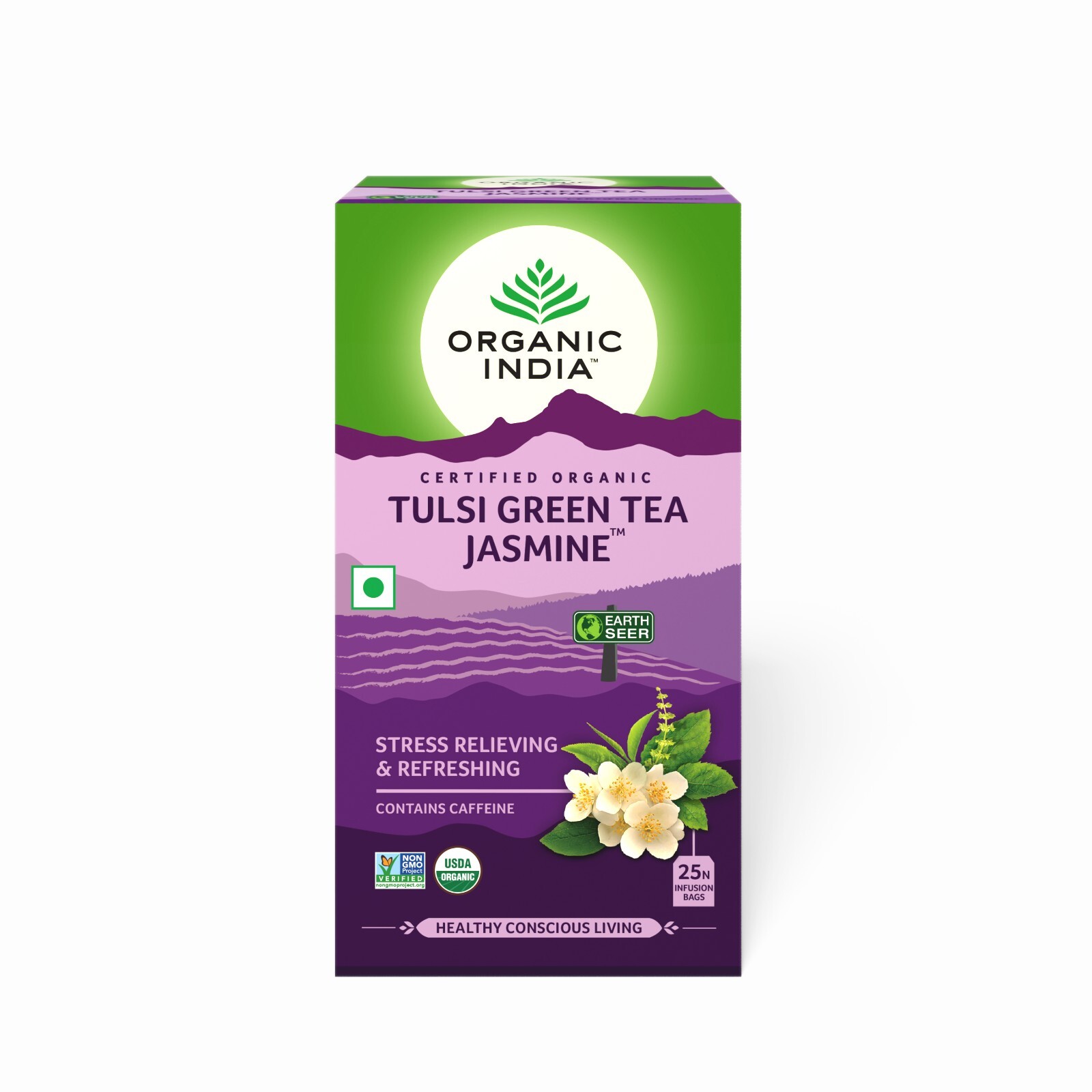 Tulsi Jasmine Exp.2025 Green Tea Organic India USA USDA IMMUNITY SHIELD OFFICIAL
