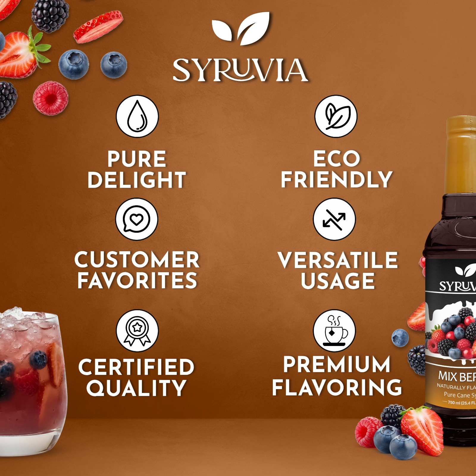 Syruvia Mix Berry Syrup 25.4 fl oz, Perfect for Cocktails, Desserts & More