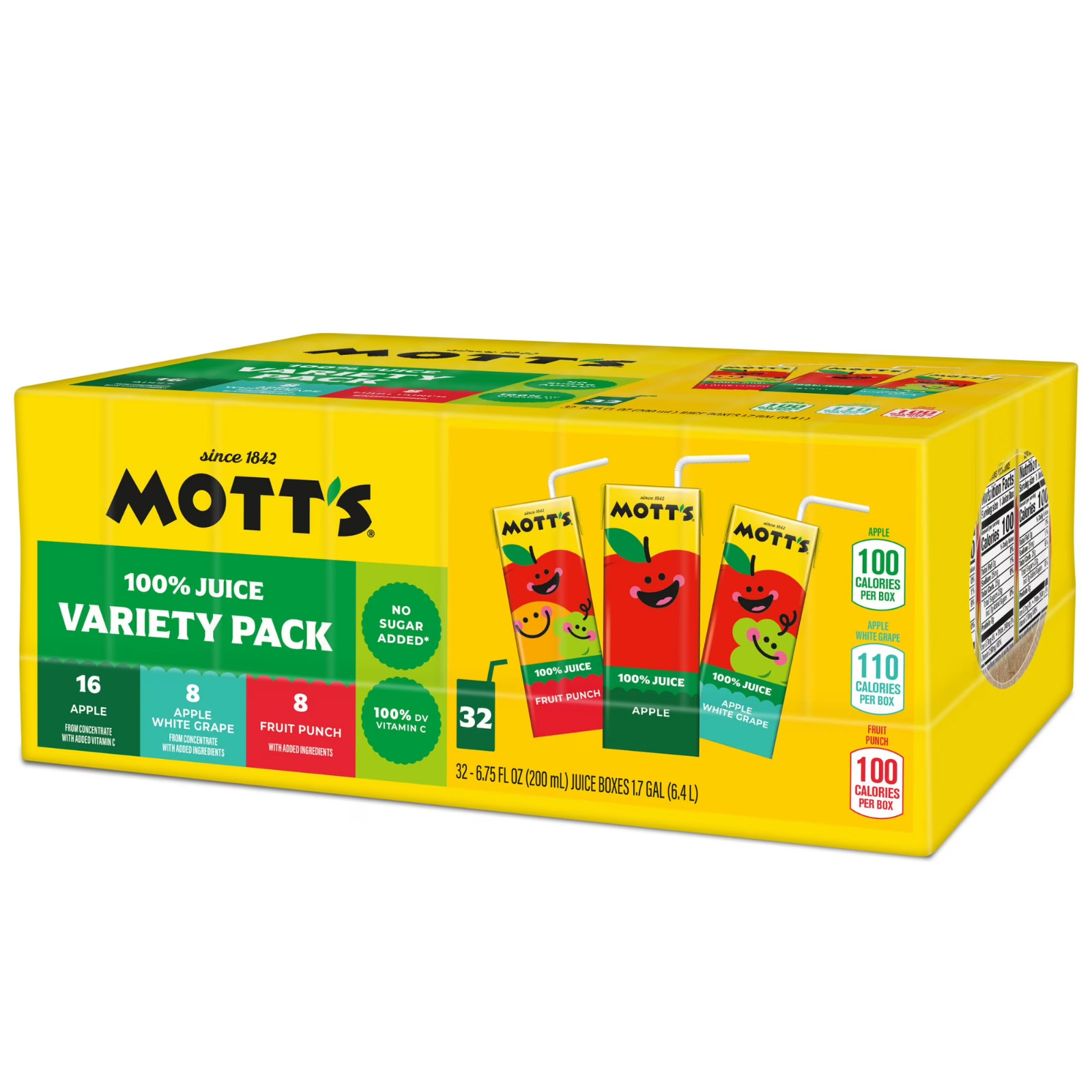 Mott’s 100% Apple Juice Variety Pack, 6.75 fl oz, 32 Count Boxes….