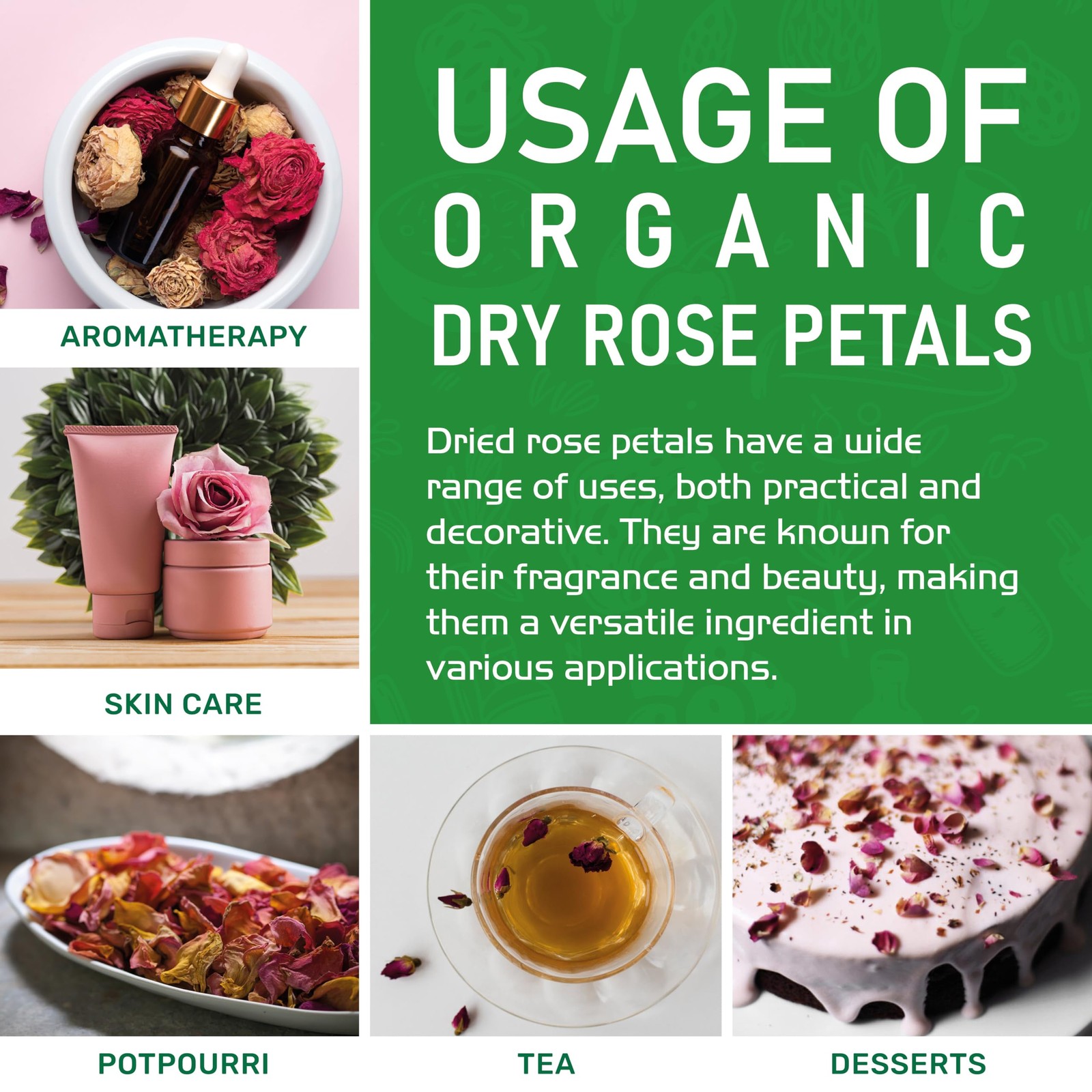 Jiva USDA Organic Dried Red Rose Petals 6 Oz (170g) Large Bag – Food Grade