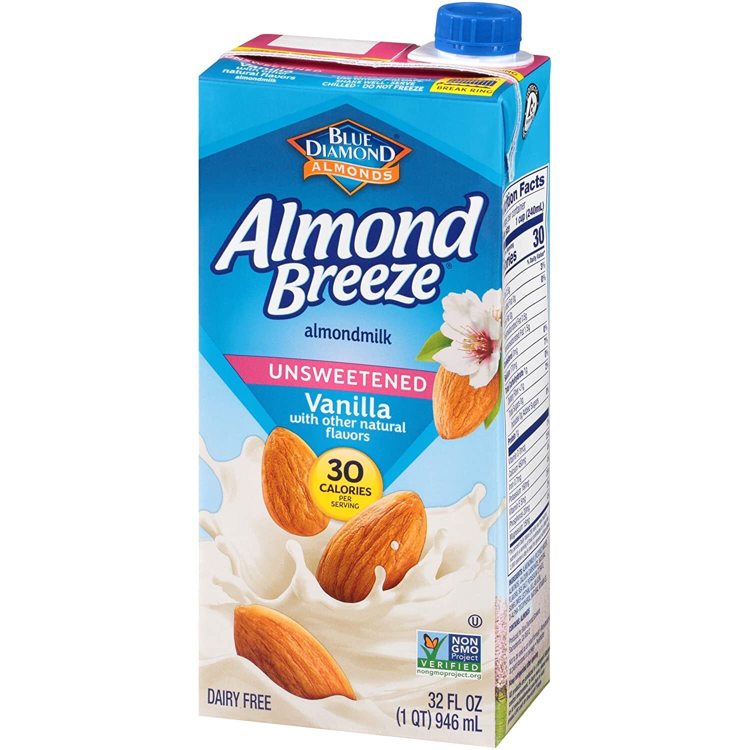 Almond Breeze Dairy Free Almondmilk, Unsweetened Vanilla, 32 Ounce (Pack of 6)