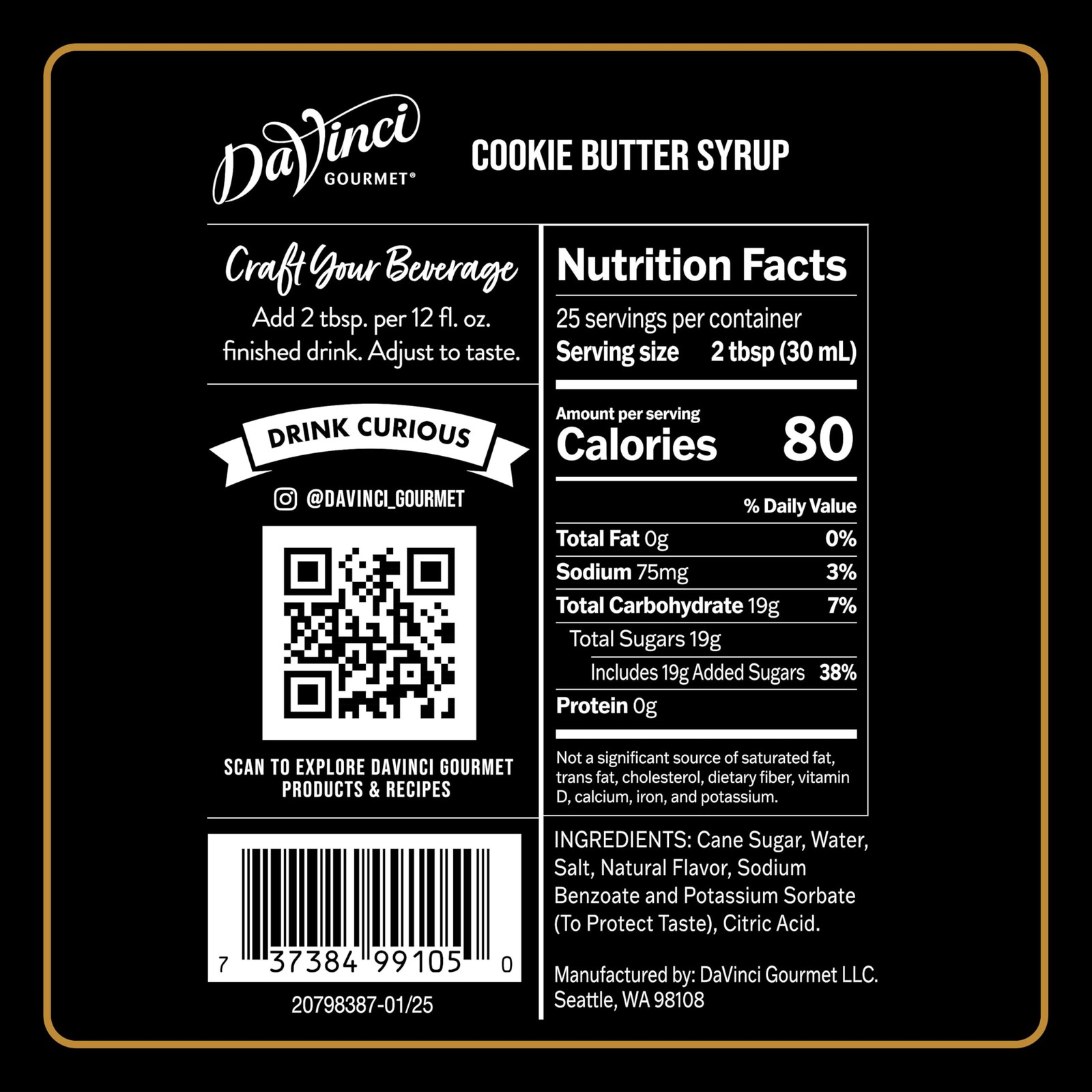 Cookie Butter Syrup 25.4oz – Sweet Flavoring for Coffee, Desserts, Drinks