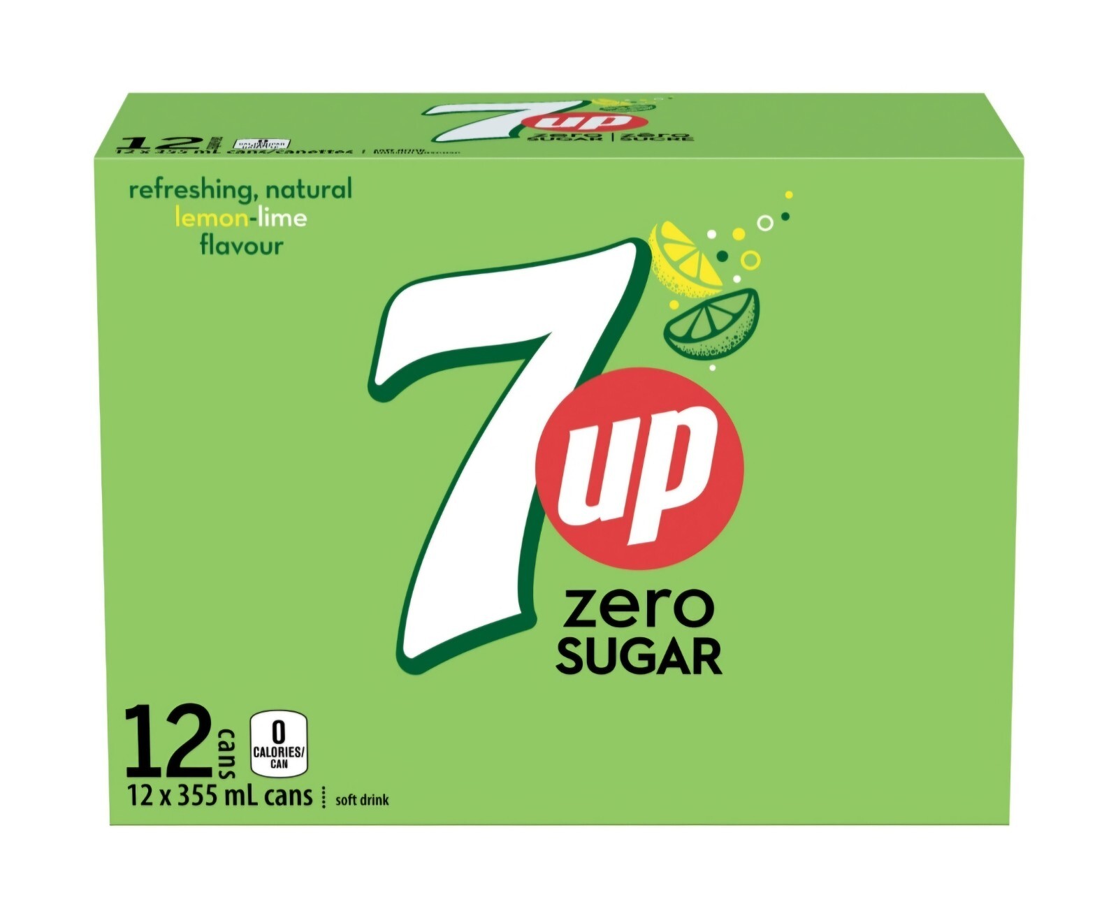 24 Cans Of 7UP Zero Sugar Soft Drink 355ml / 12 fl oz Each