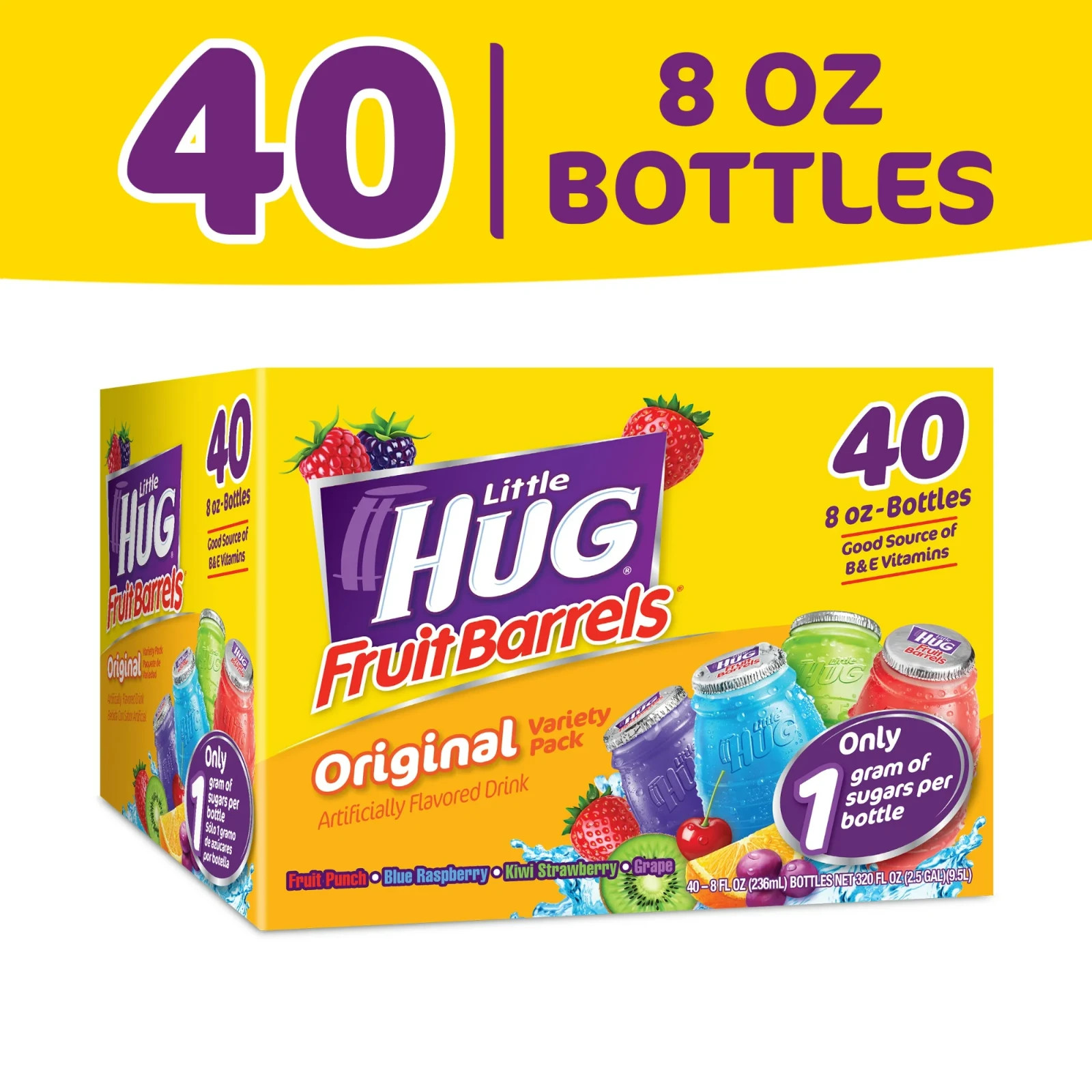 Little HUG Fruit Barrels, Original, Shelf Stable Kids Drinks Variety Pack, 40 Ct