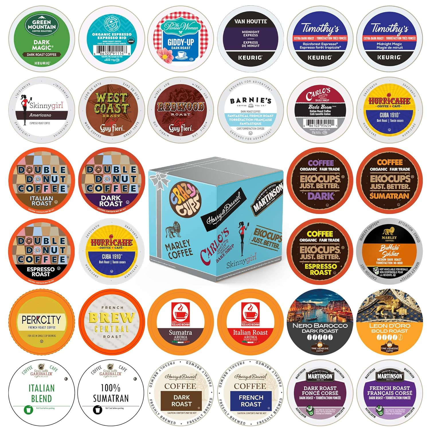 Custom Variety Pack Coffee Pod Variety Pack, Dark Roast and Bold Flavors, Single