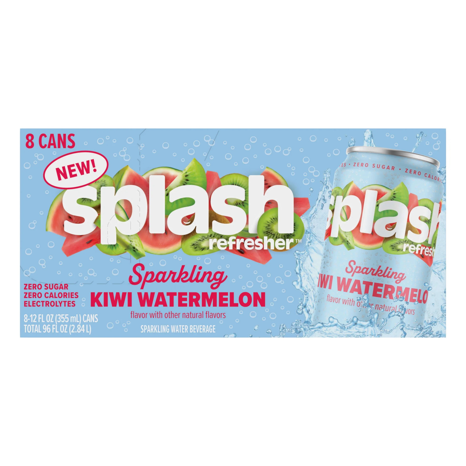 Splash Kiwi Watermelon Sparkling Water, 12 Fl Oz, 8 Cans
