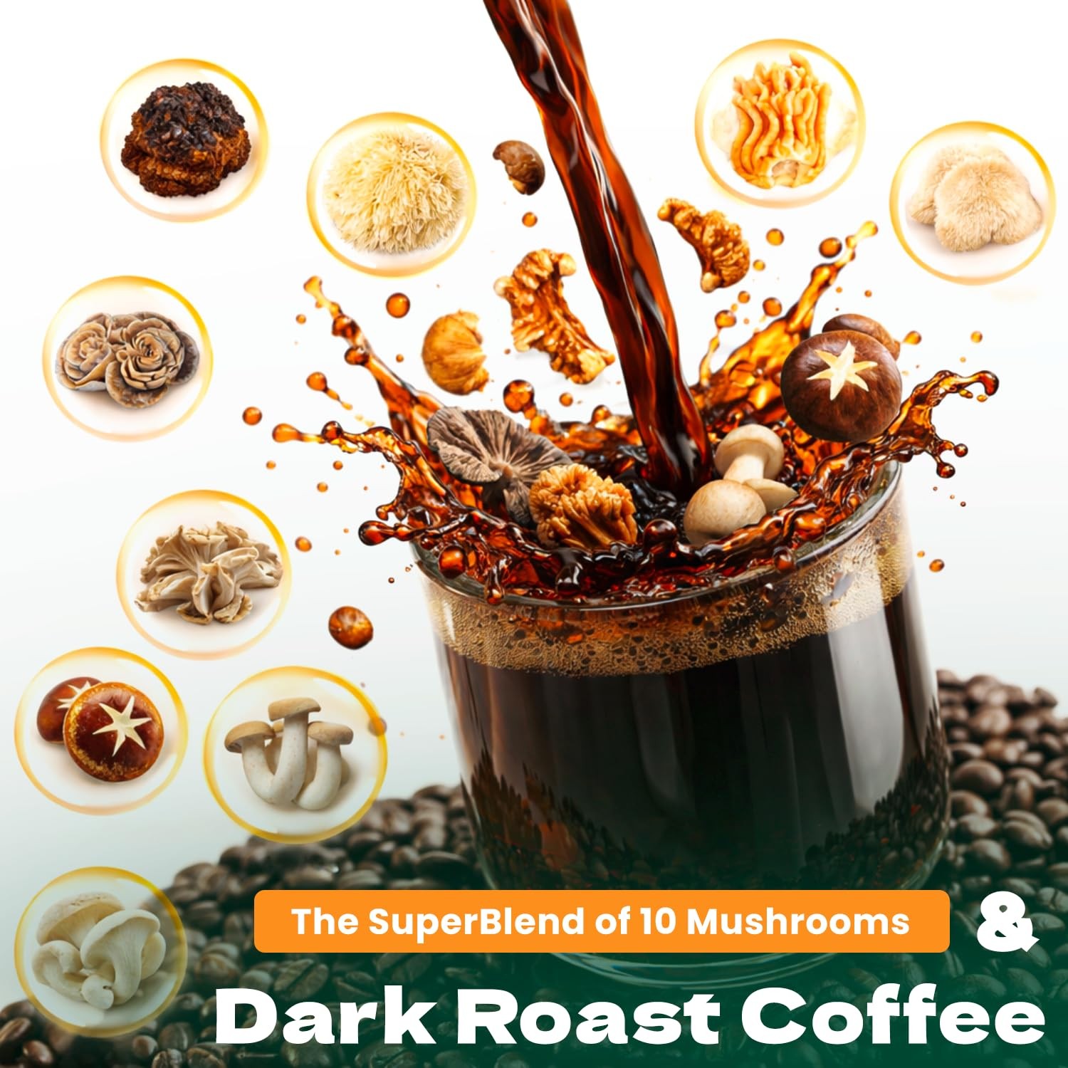 Ten Mushroom Coffee- Instant Dark Roast Coffee with 10 Organic Functional Mus…