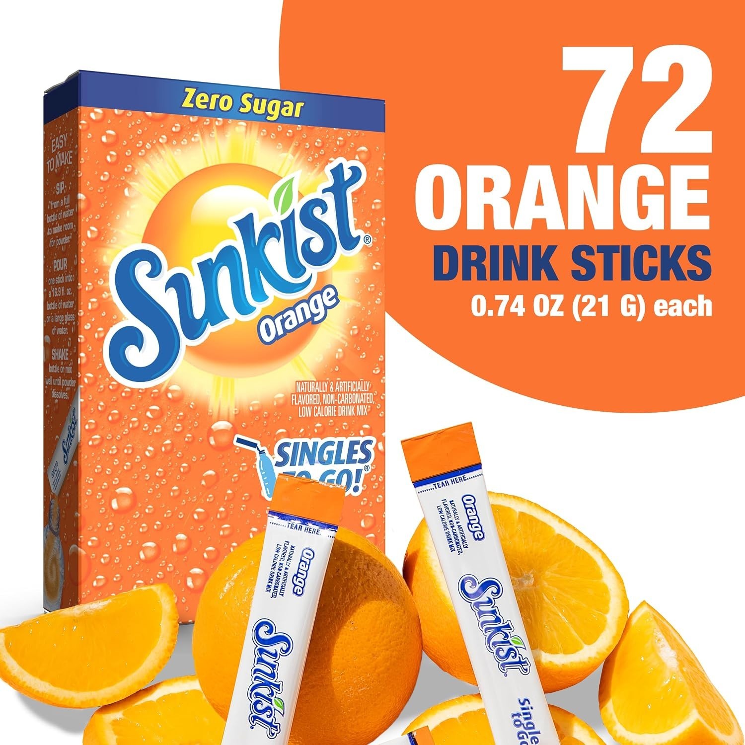 Sunkist Orange Soda Singles – 72 Delicious Powder Packets, Caffeine & Sugar-Free