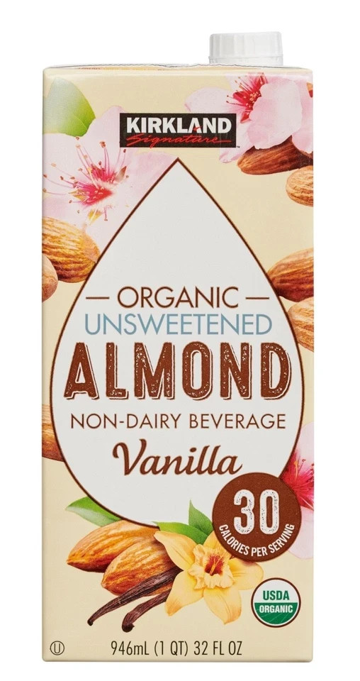 Kirkland Signature, Organic Almond Beverage Non-Dairy Vanilla, 32 fl oz, 6-Count