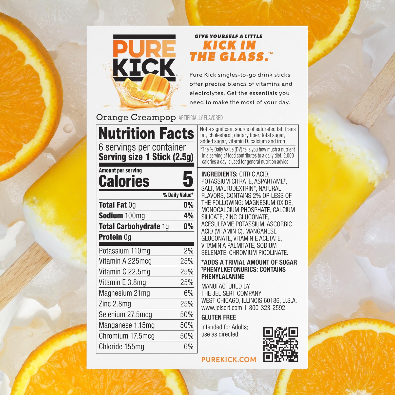 Pure Kick Hydration Singles To Go Drink Mix Orange Cream Pop 12 Boxes 72 Packets