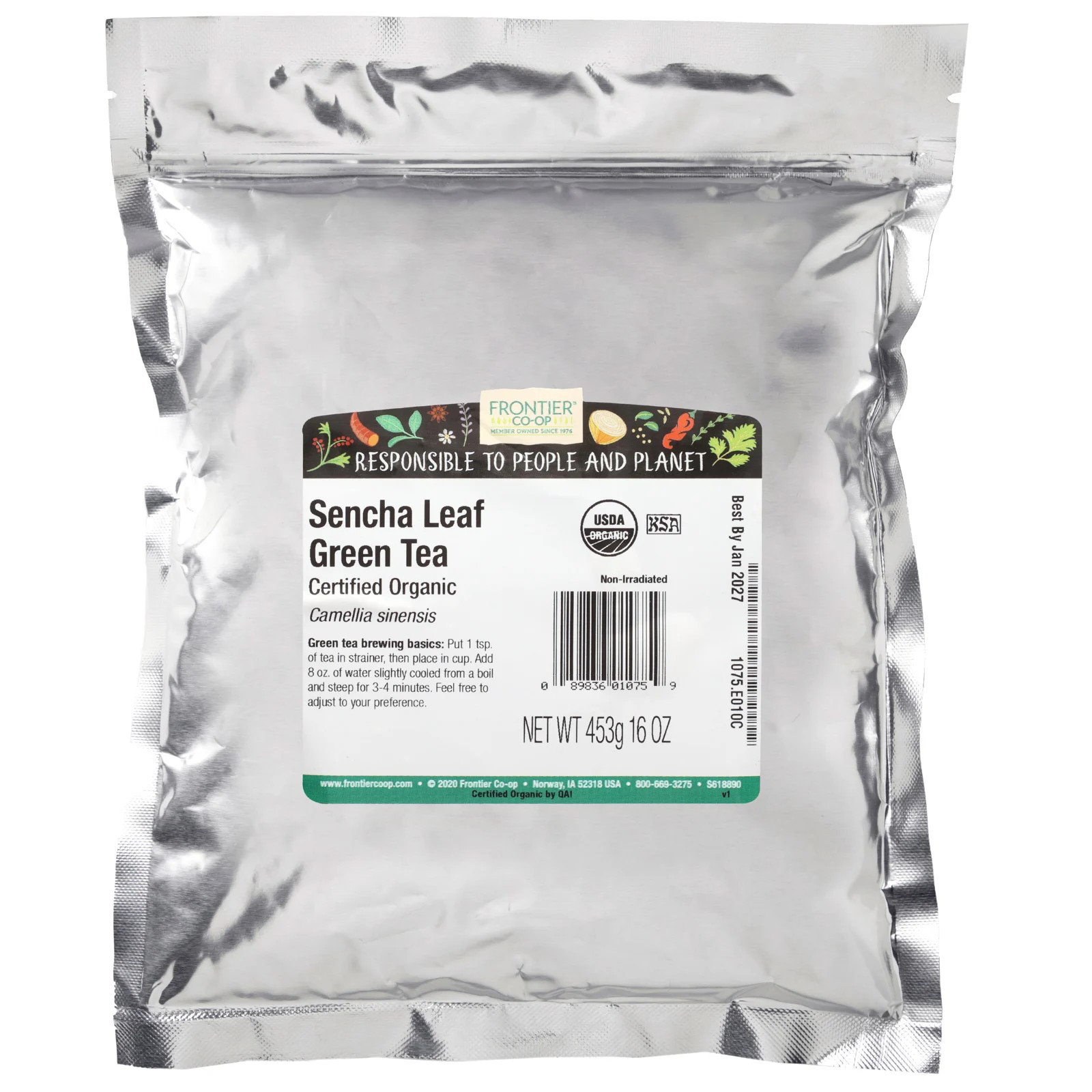 Frontier Natural Products Organic Sencha Leaf Tea 16 oz 453 g Kosher, Organic
