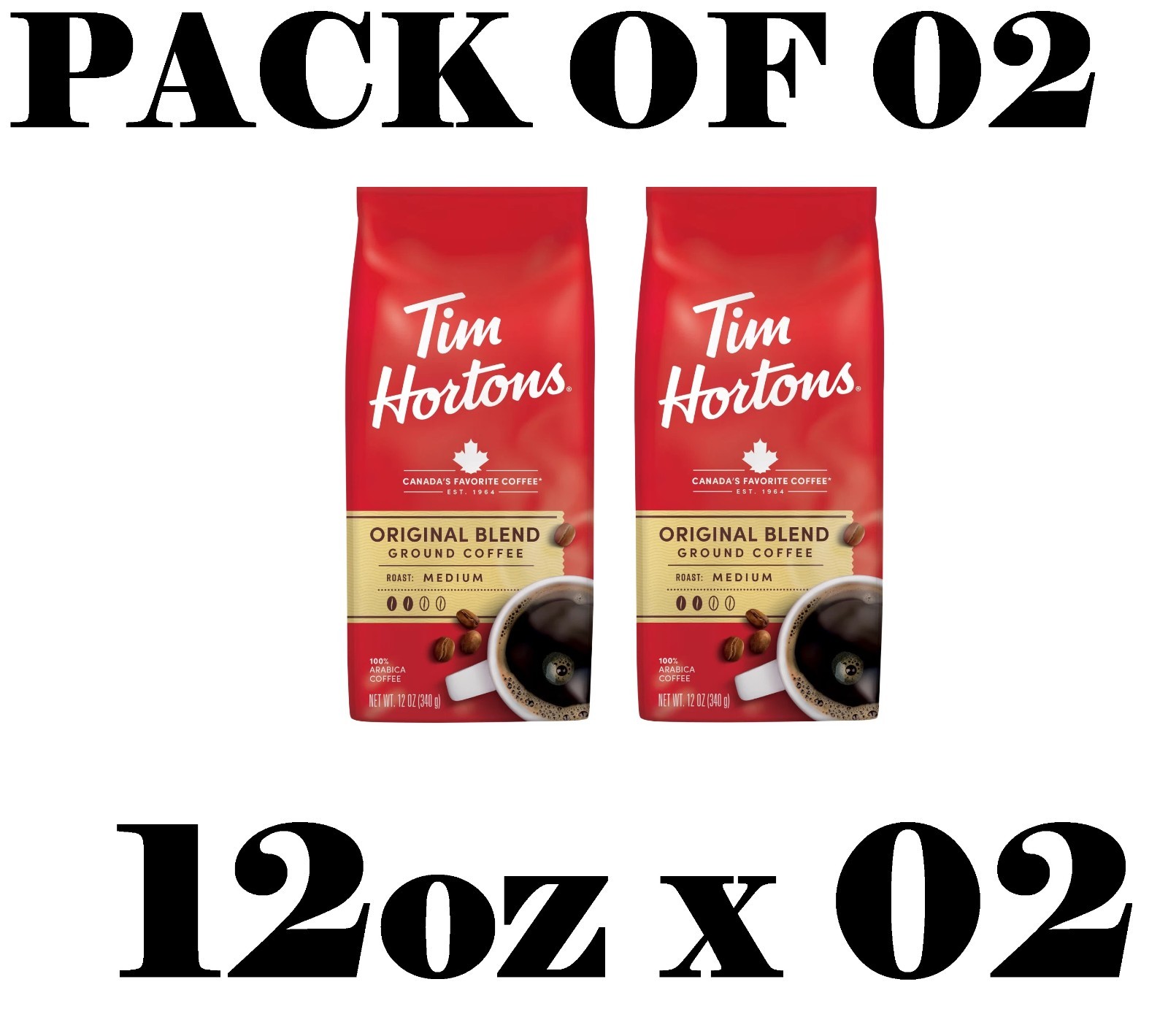 Tim Hortons Original Ground Coffee 12oz PACK OF 02
