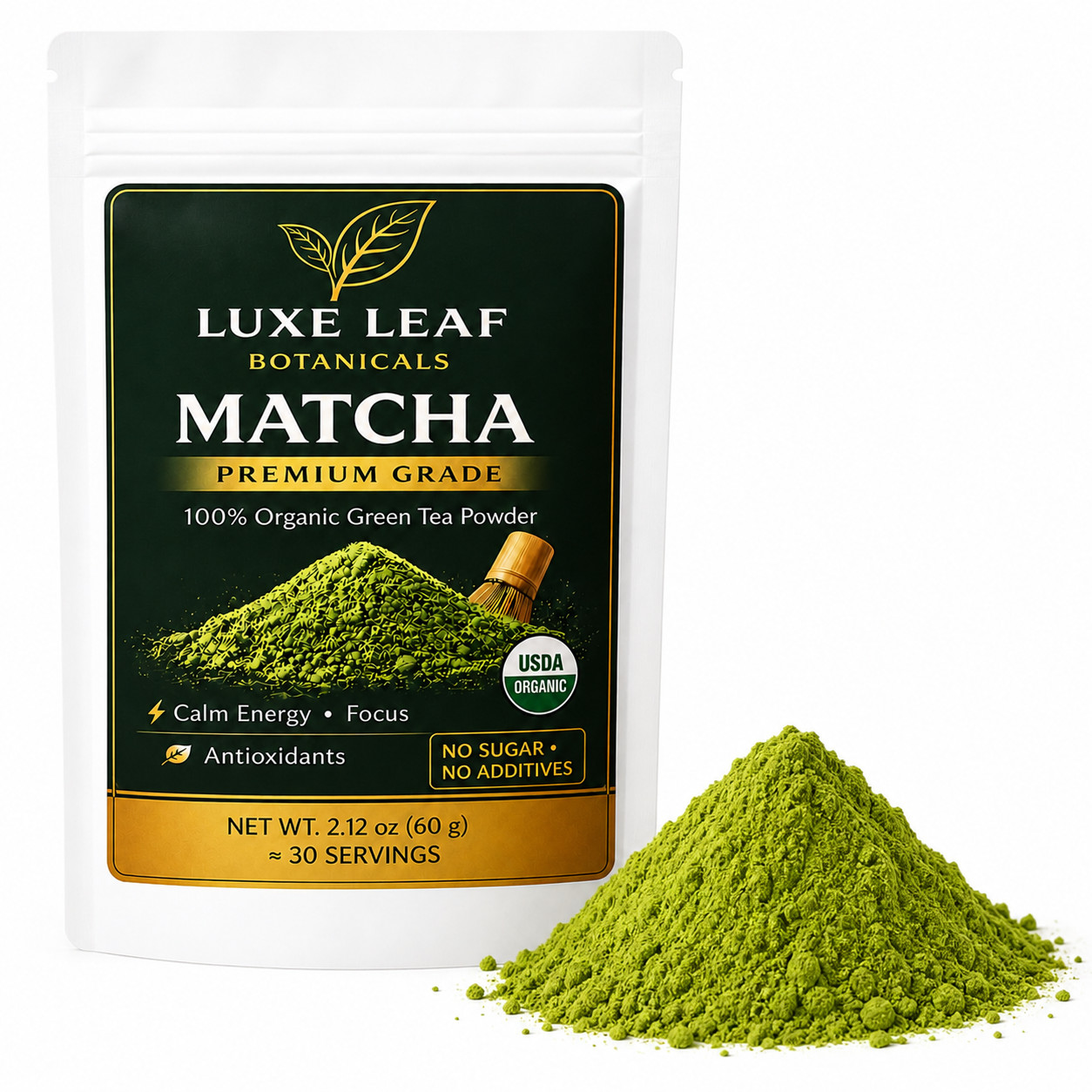 Luxe Leaf Botanicals Premium Ceremonial Matcha Green Tea Powder 2.12 oz (60g)