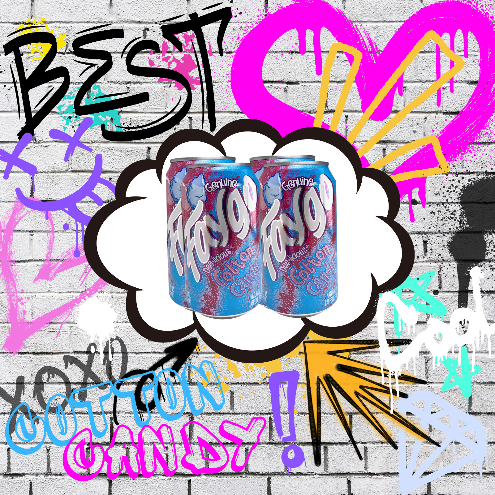 Faygo Genuine Cotton Candy Soda Pop 4-Pack 12oz Cans Caffeine Free Rare Flavor