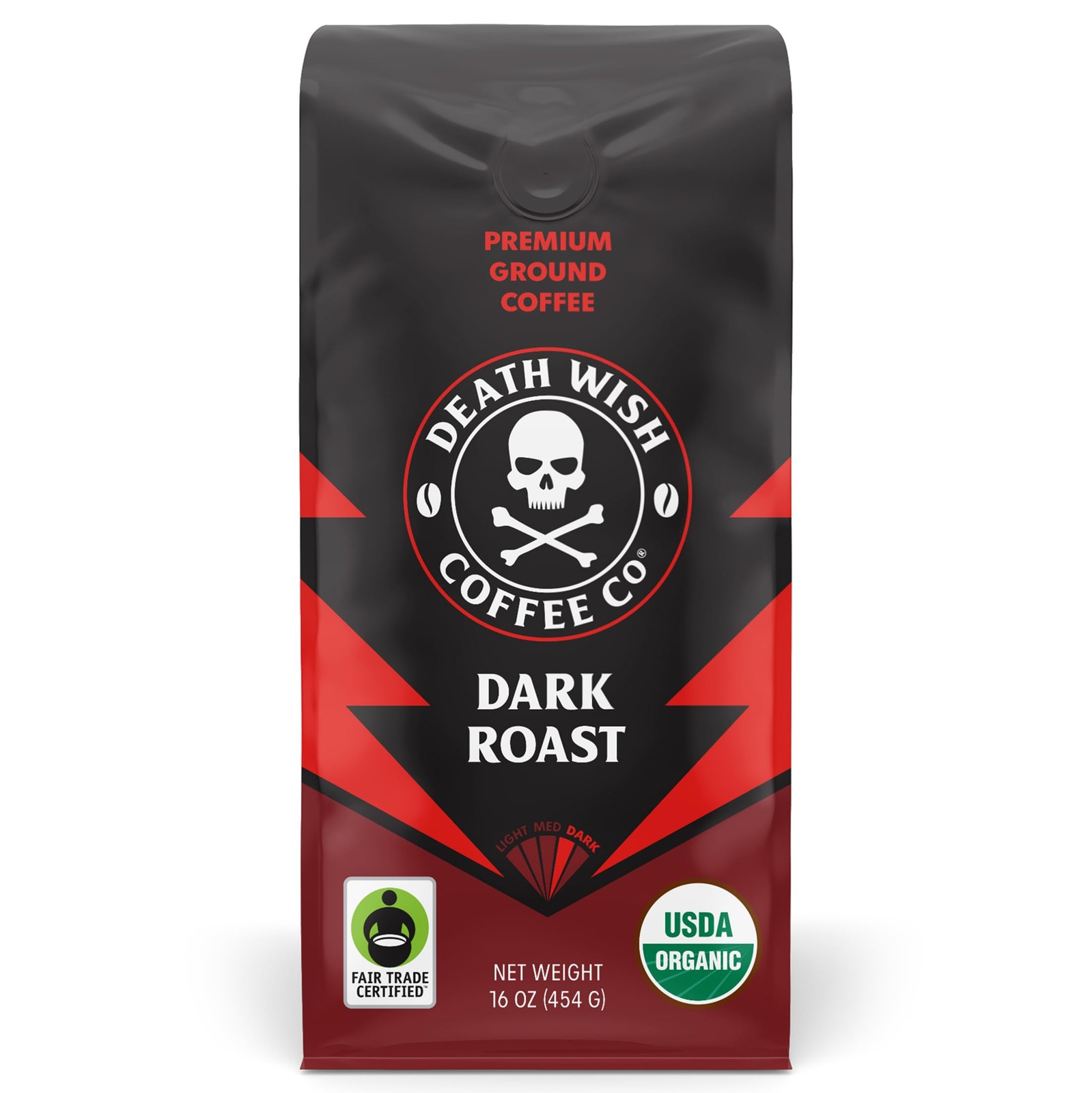 Death Wish Coffee, Organic and Fair Trade Dark 16 Oz (Pack of 1), Roast