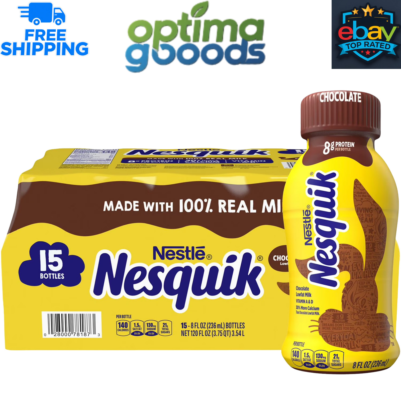 Nesquik Chocolate Milk Beverage, 8 fl oz, 15 Pack – Ready-to-Drink Calcium Rich