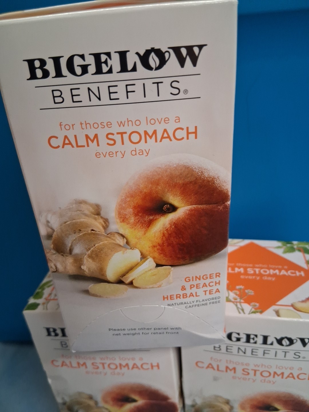 3 Pack, TEA CALM STOMACH GINGER & PEACH Herbal TEA Bigelow Benefits 18×3=52 bags