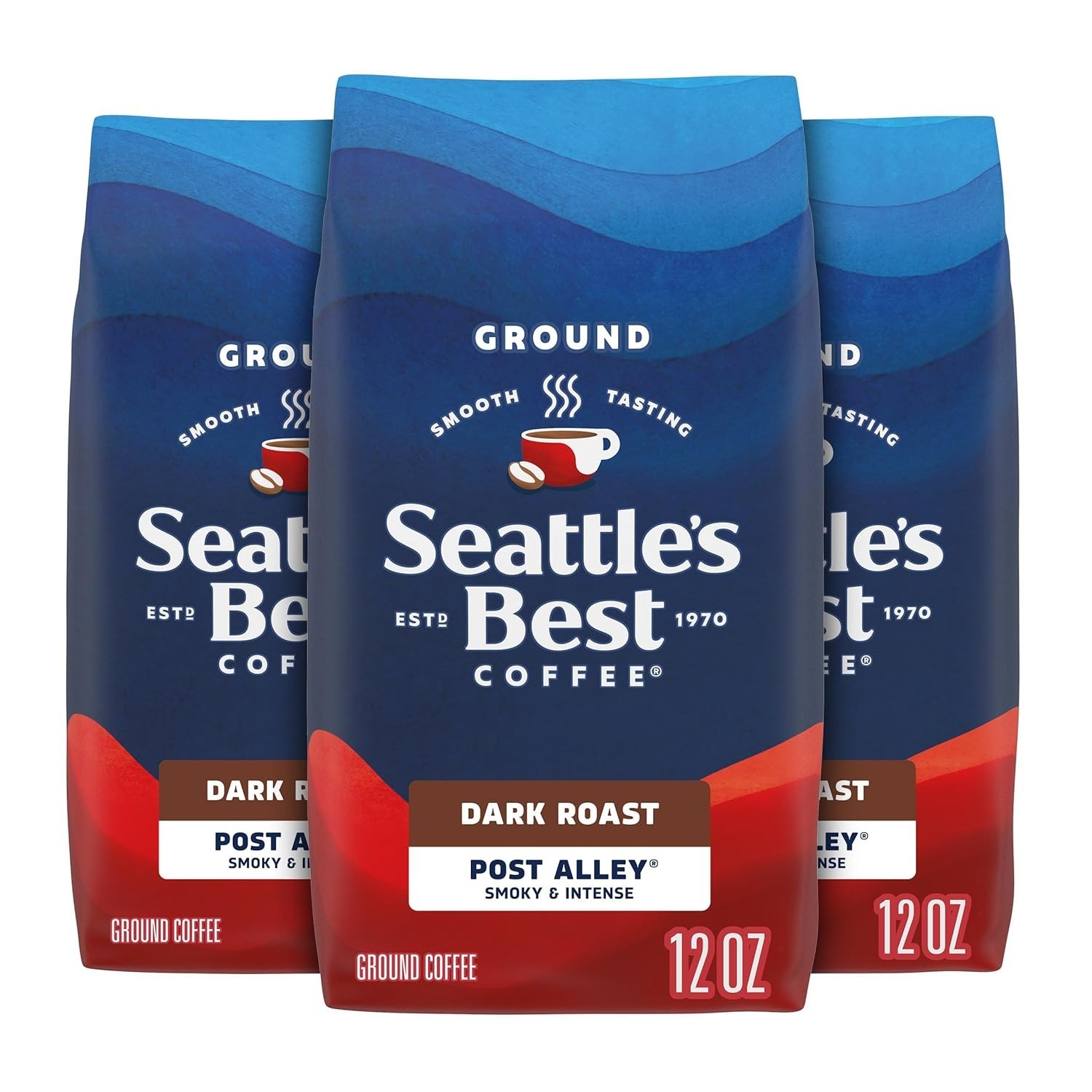 Intense Dark Roast Ground Coffee – Seattle’s Best, Pack of 3 Bags (12 oz Each)