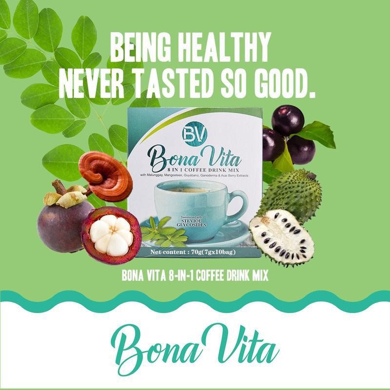 Bona Vita 8-In-1 Coffee Instant Coffee Drink Stevia Organic Sweetened 10 Bag US