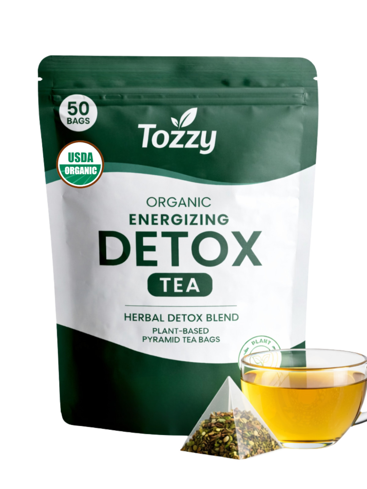 Organic Detox Tea Bags-Herbal Cleanse Tea-100 Count-Plant-Based Pyramid Tea Bags