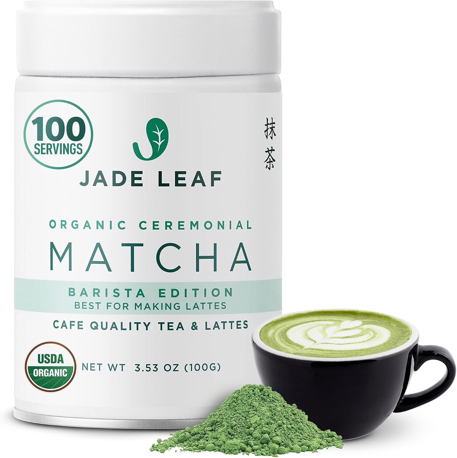 Jade Leaf Ceremonial Grade Matcha Powder, 100g / 3.53oz Tin | Barista Edition –
