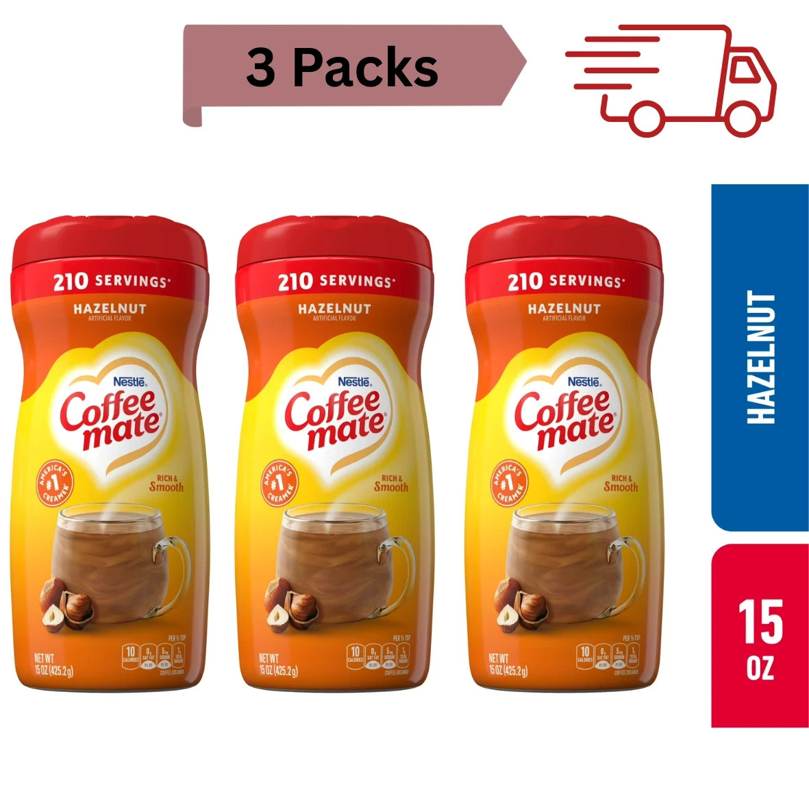 3 Pack Nestle Coffee Mate Hazelnut Powder Coffee Creamer, 15 oz, Lactose-free
