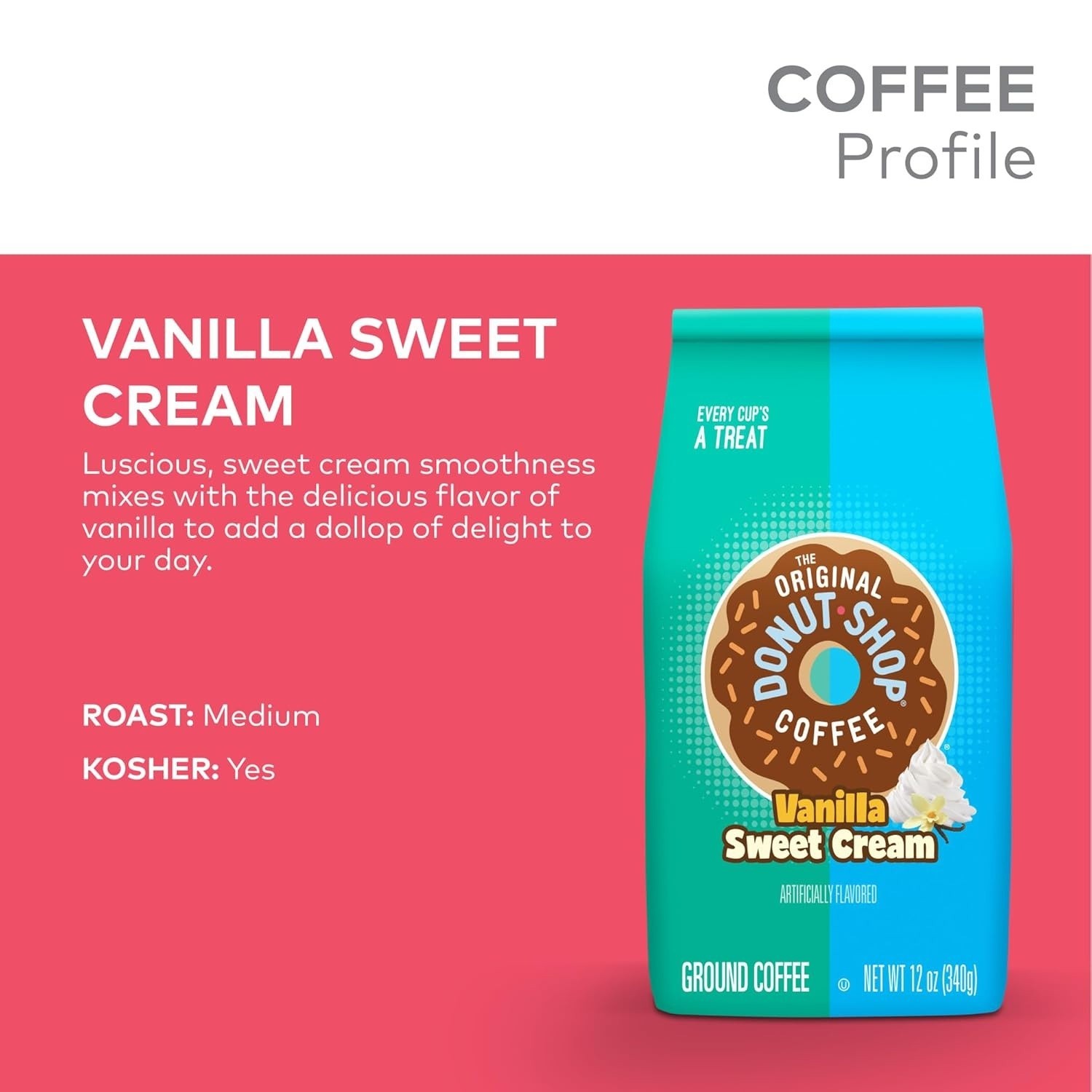 The Original Donut Shop Vanilla Sweet Cream Ground Coffee 12 oz Bag – 6 PACK