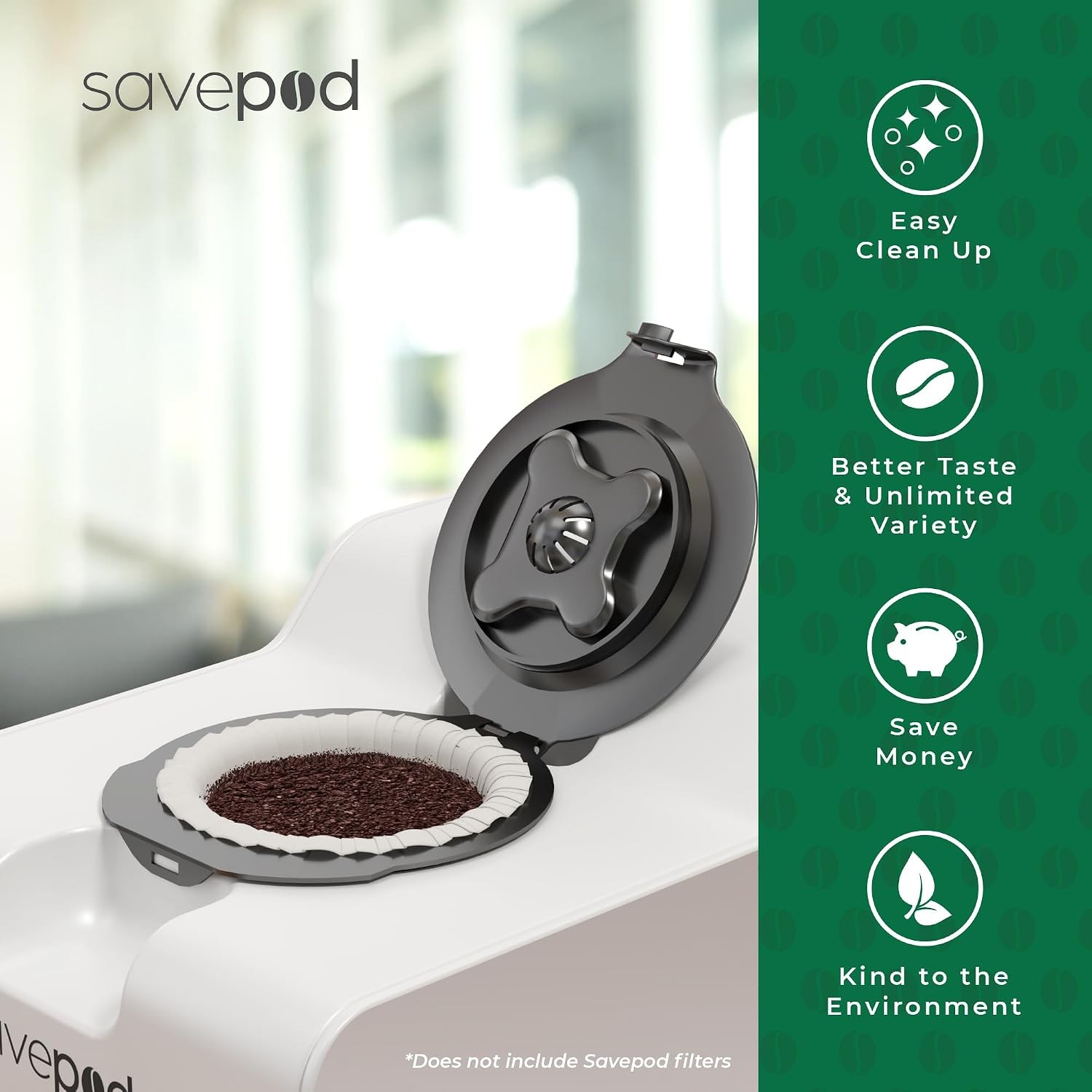 SavePod Universal Ring for Reusable Coffee Pods, 1 Pack, Black | Compatible with