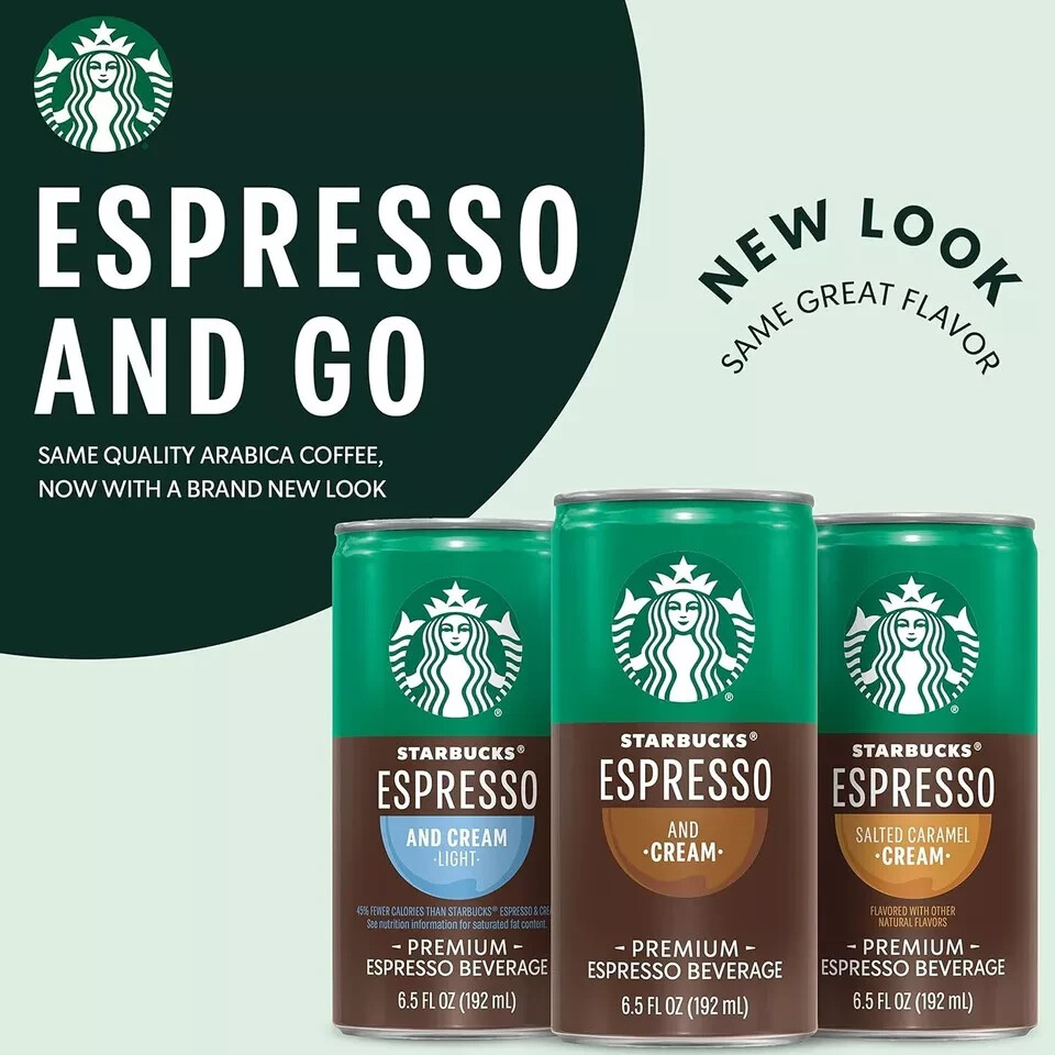 Starbucks Ready to Drink Coffee, Espresso & Cream, 6.5oz Cans (12 Pack)