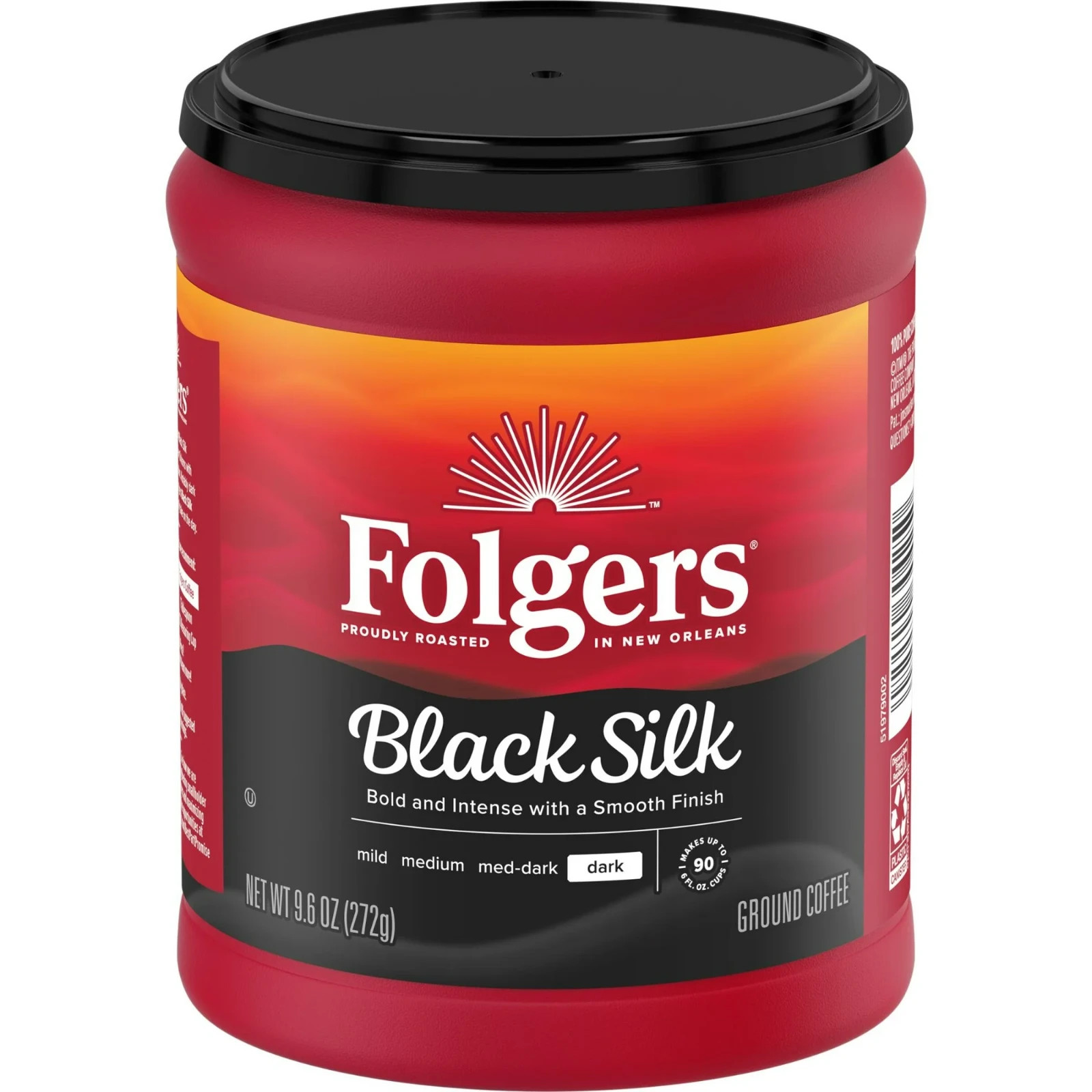 Folgers Black Silk Ground Coffee, Smooth Dark Roast Coffee, 9.6 oz Canister NEW
