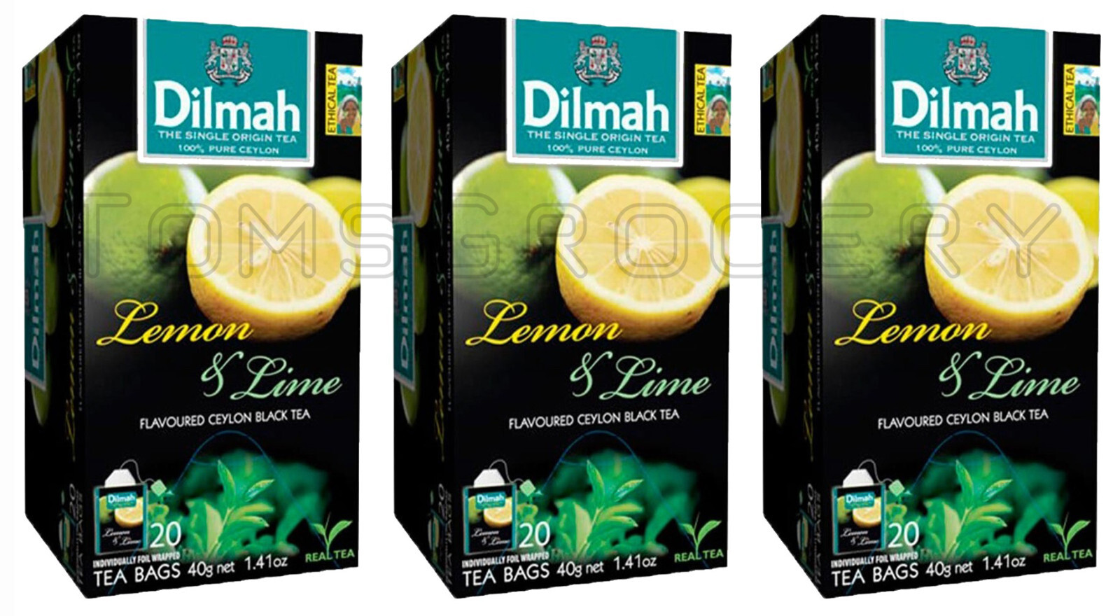 3 DILMAH LEMON & LIME Flavor Ceylon Black Tea Sri Lanka Origin (60 servings)