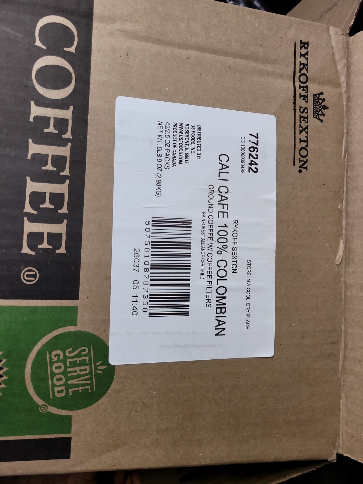 Rykoff Sexton Colombian Ground Coffee (42) 2.5 oz . Packs w/ filters – 6.9 Lb.