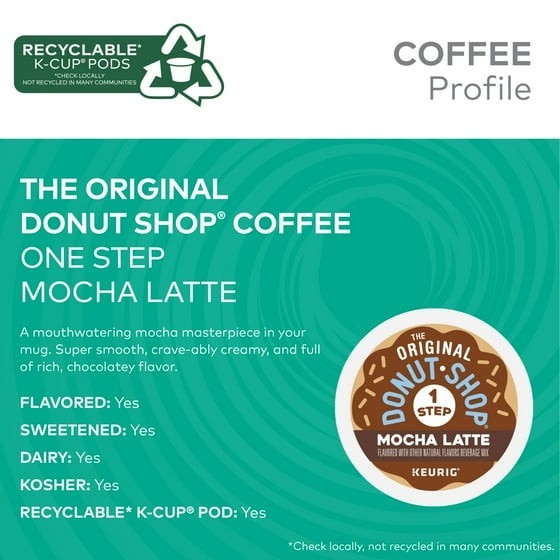 The Original Donut Shop, One Step Mocha Latte Flavored K-Cup Coffee Pods, 10 Ct