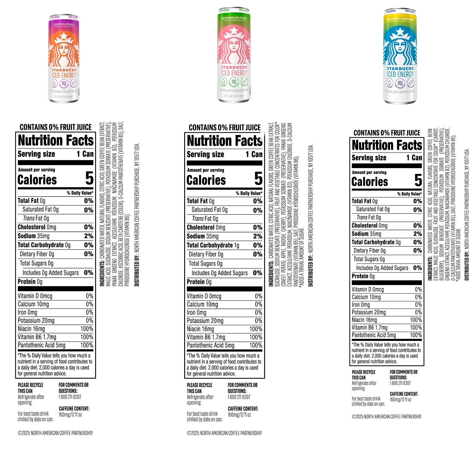 Starbucks Iced Energy Drink, 3 12 Fl Oz (Pack of 12), Orange, Pink/Red, Blue