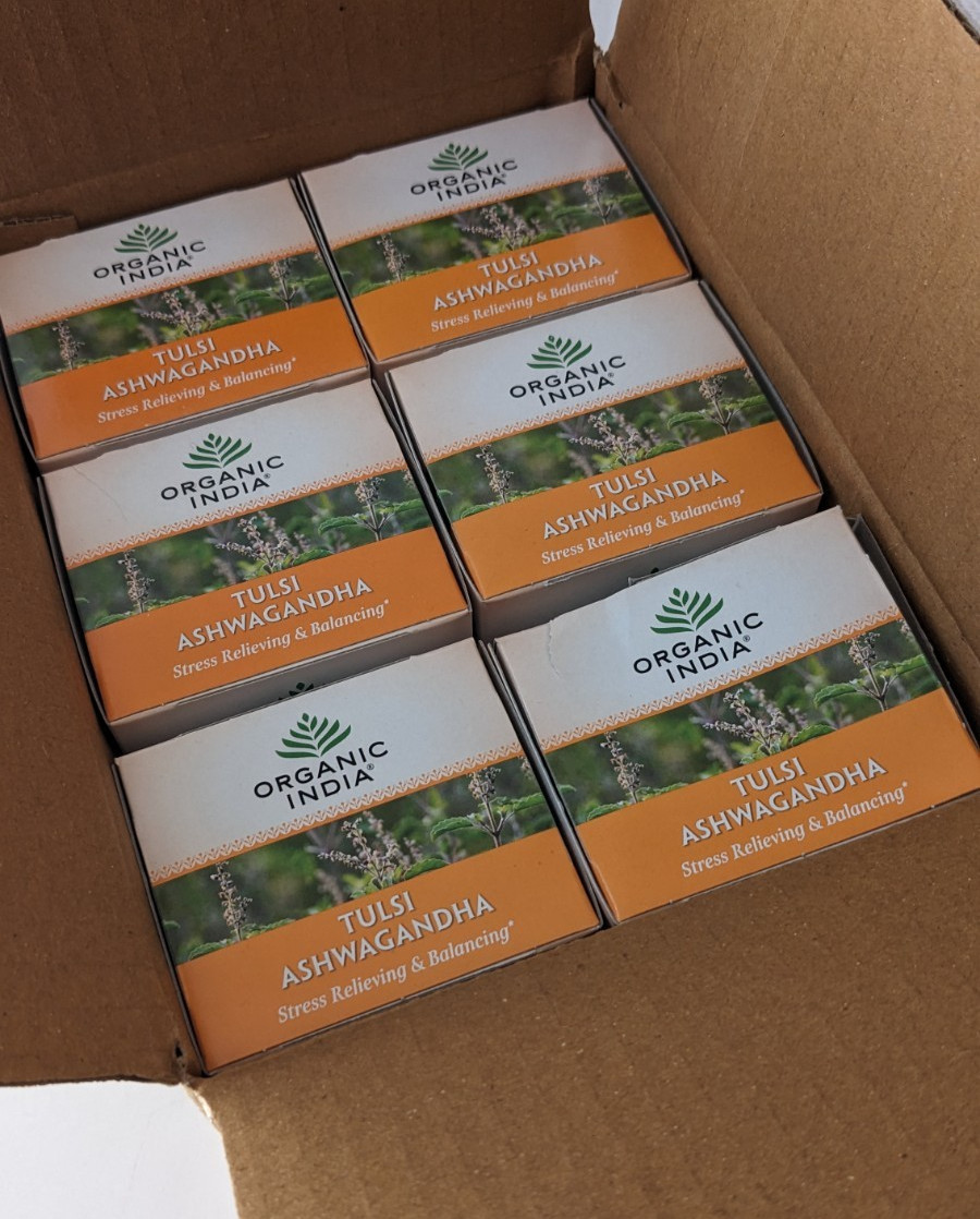 Organic India TULSI ASHWAGANDHA Herbal Tea Stress Relief 6 Boxes 108 bags BB7/27