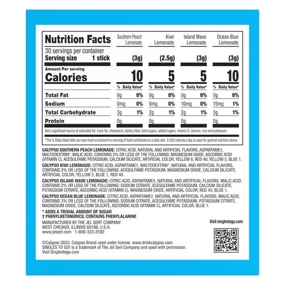 Calypso Lemonade Singles to Go Powdered Drink Mix Variety Pack, 30 Count Packets