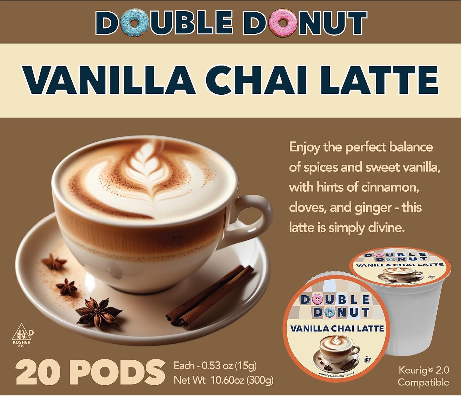 Double Donut Vanilla Chai Tea Latte Pods – Smooth & Creamy Chai Latte with
