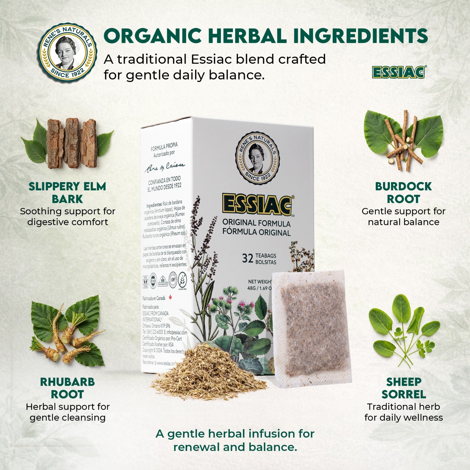 Essiac Tea Bags, 100% USDA ORGANIC, made in Canada! – FREE SHIPPING
