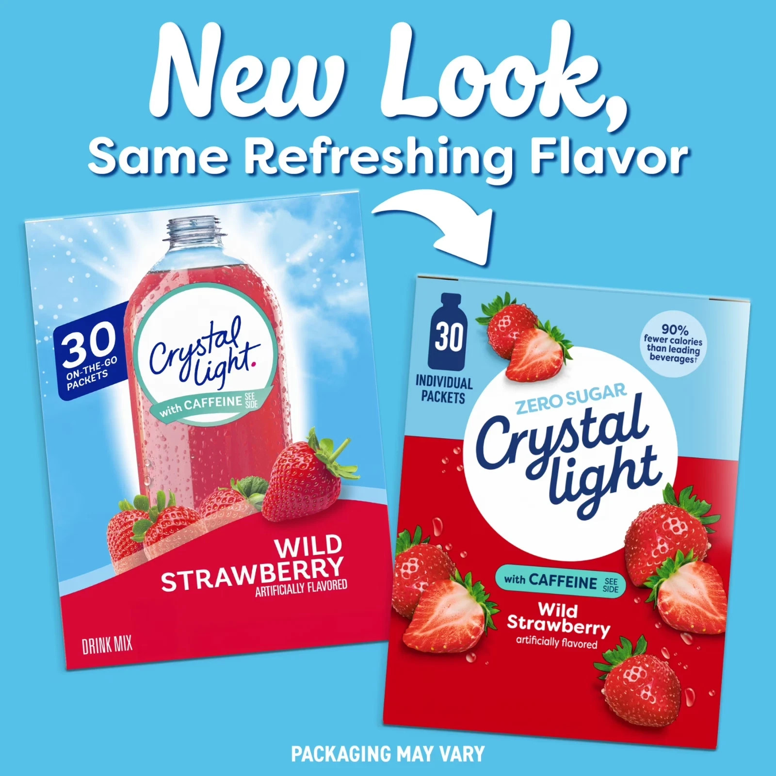 Crystal Light Wild Strawberry Sugar Free Drink Mix Singles with Caffeine, 30 ct